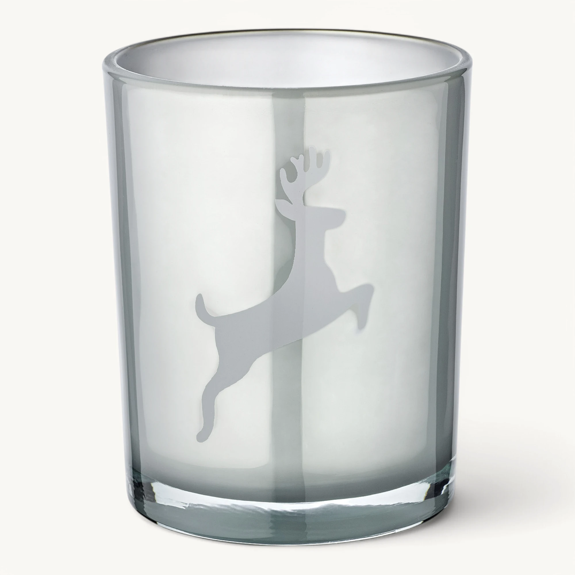 SALE Teelichtglas Loki right (Höhe 13 cm) grau, Hirsch-Motiv