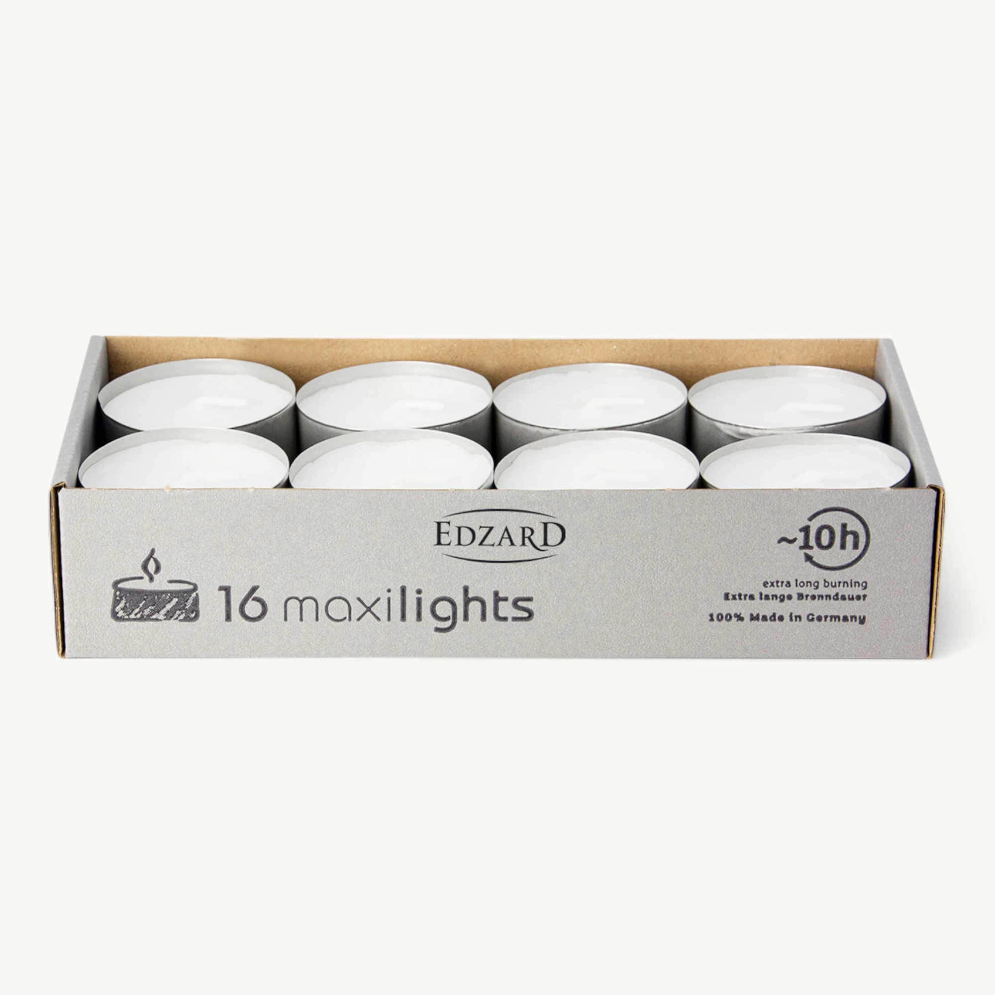 16 Stück Maxilights Maxi-Teelichter, weiß, Aluminiumhülle