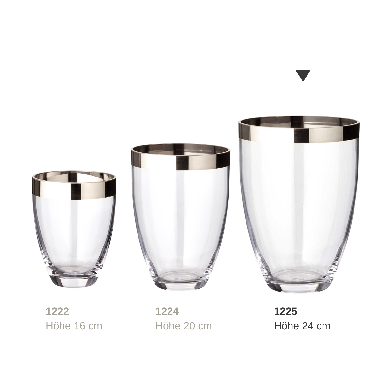 Vase Charlotte (Höhe 24 cm, Ø 19 cm), mundgeblasenes Kristallglas mit Platinrand