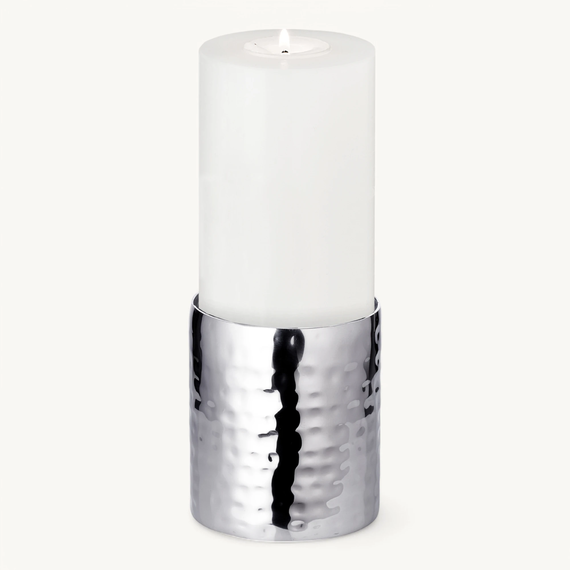 Kerzenständer Agadir (Höhe 10 cm), silberfarben, gehämmert, Edelstahl, hochglanzpoliert