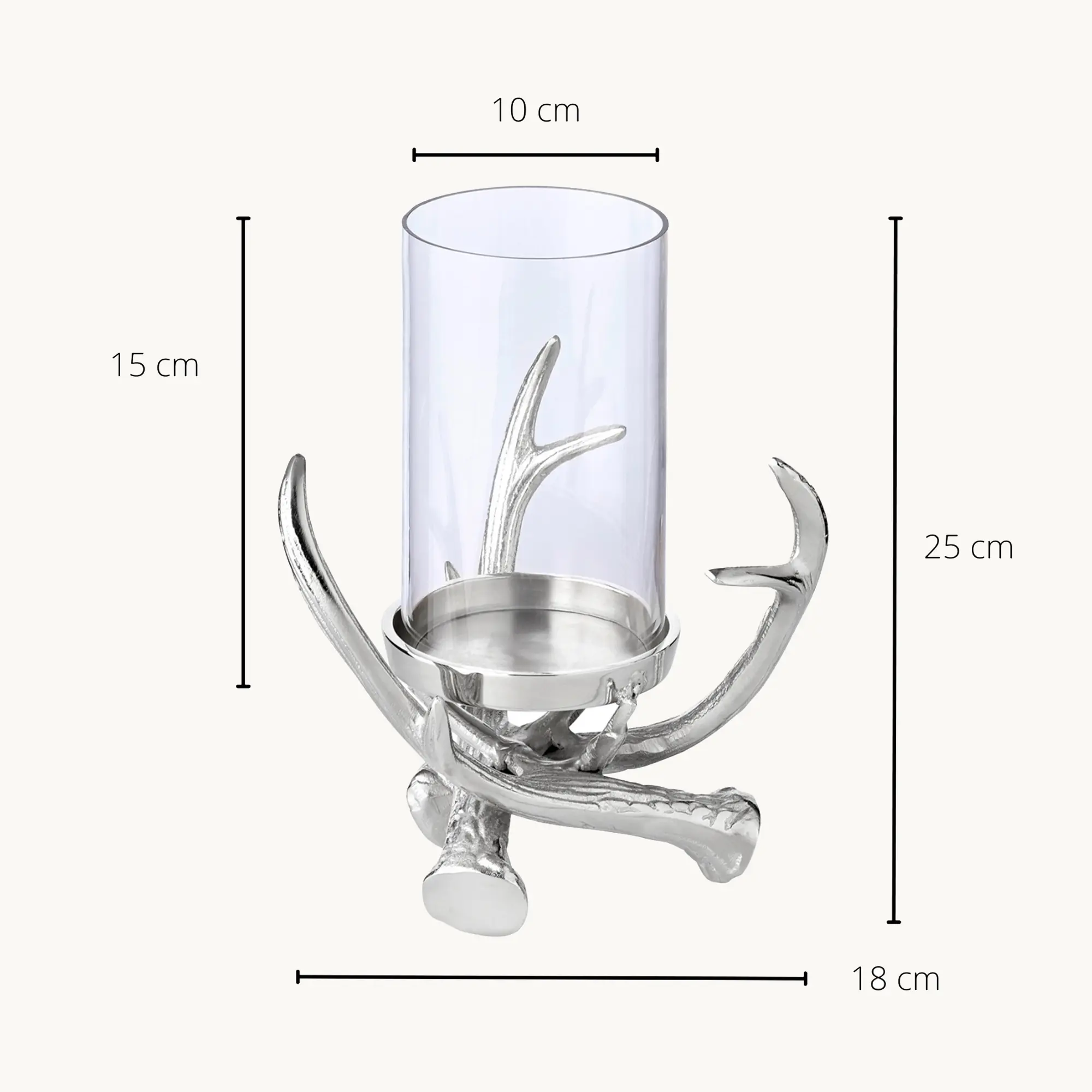 Kerzenhalter Blitu (Höhe 25 cm), mit Glas, Aluminium vernickelt, für Stumpenkerze ø 8 cm