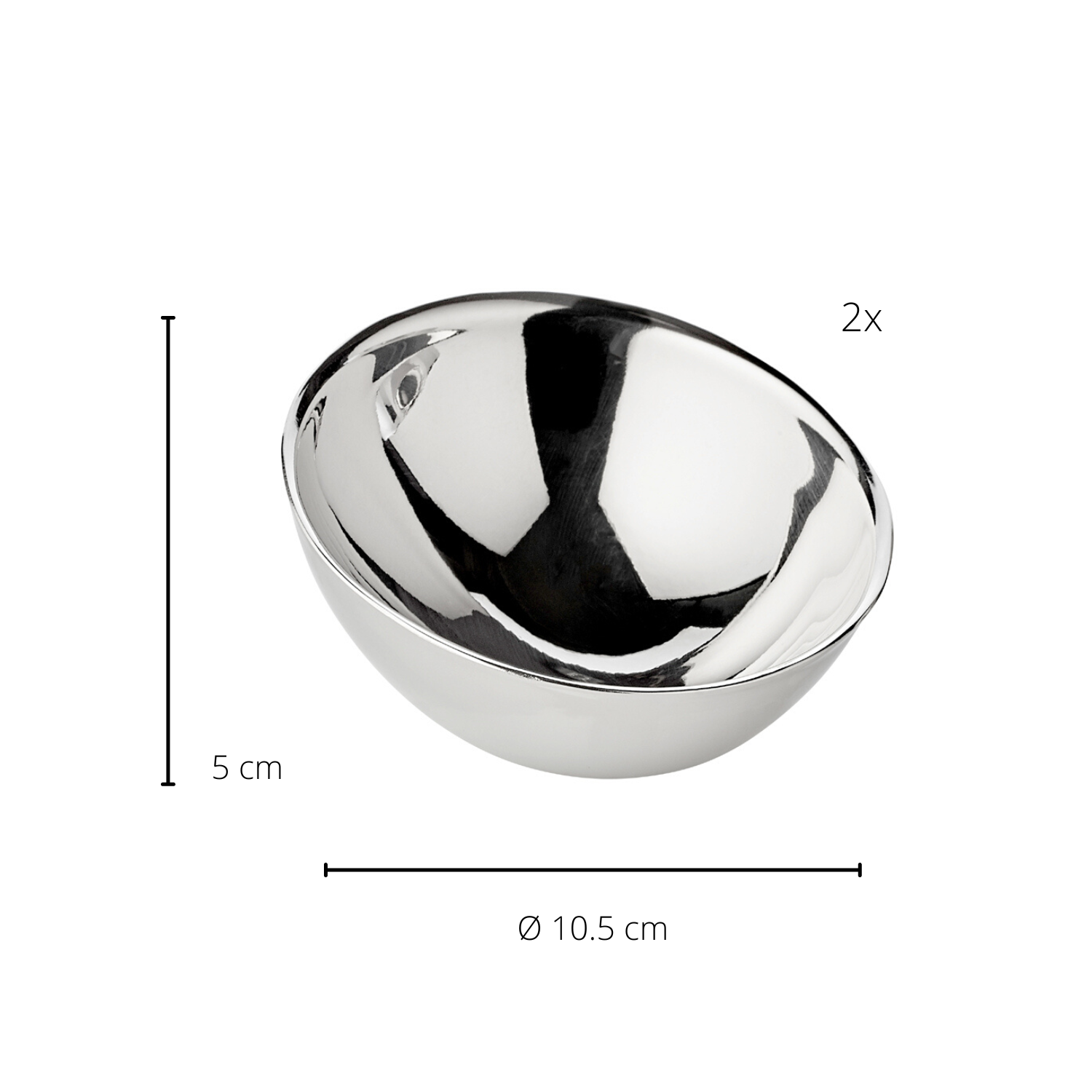 2er-Set Schale Asti (Höhe 5 cm, Ø 10,5 cm), auf Füßen, silberfarben, schwerversilbert