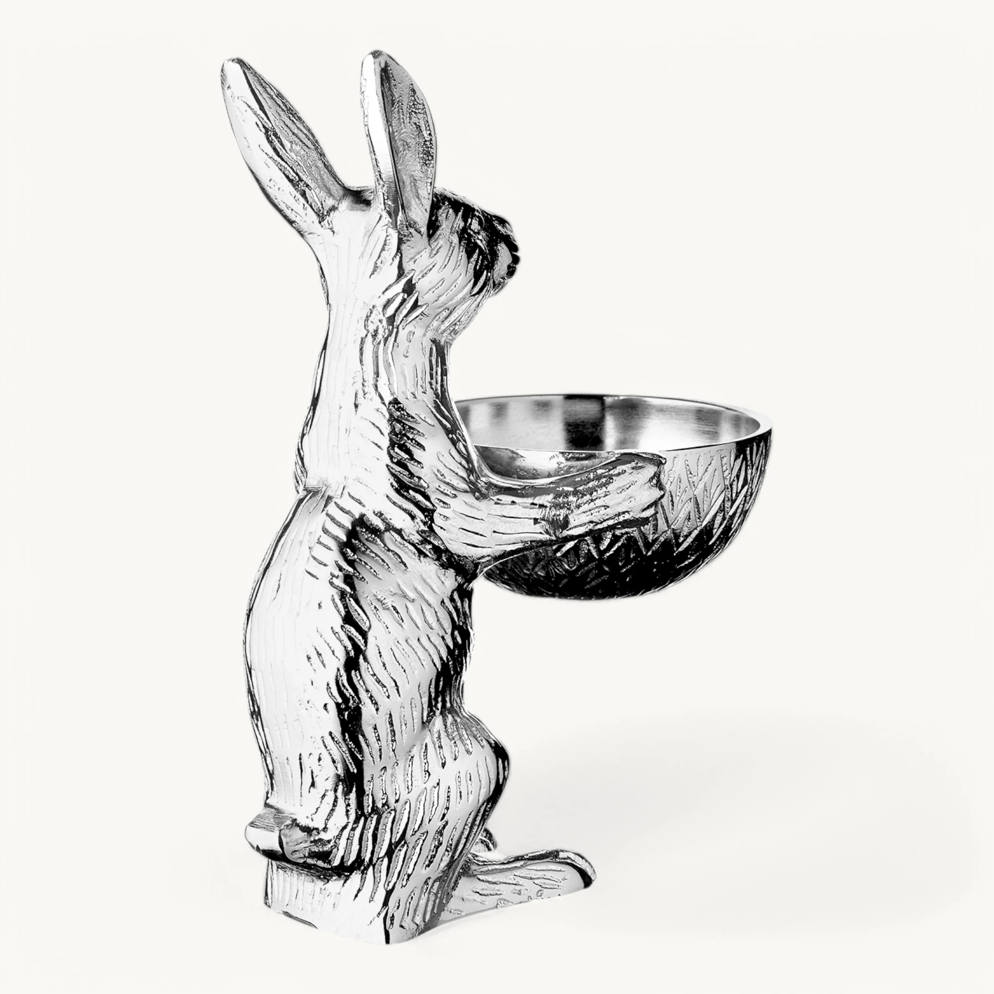 Hase mit Schale Bert (Höhe 22 cm, Ø 10 cm), silberfarben, Aluminium vernickelt