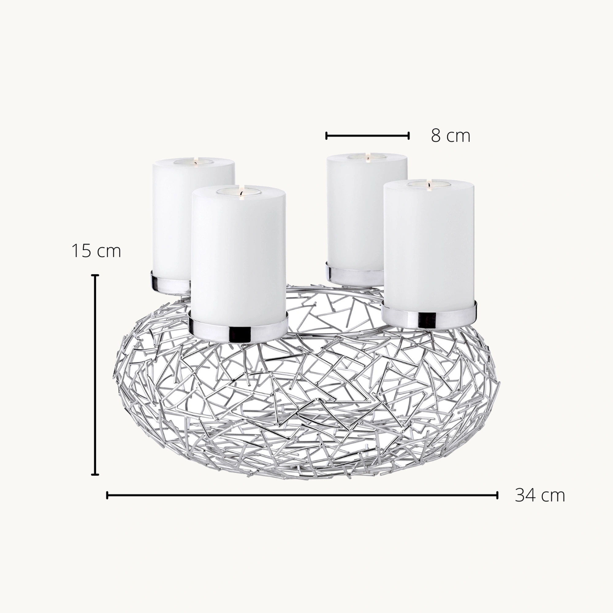 2. Wahl Adventskranz Milano, Edelstahl glänzend vernickelt, Durchmesser 34 cm