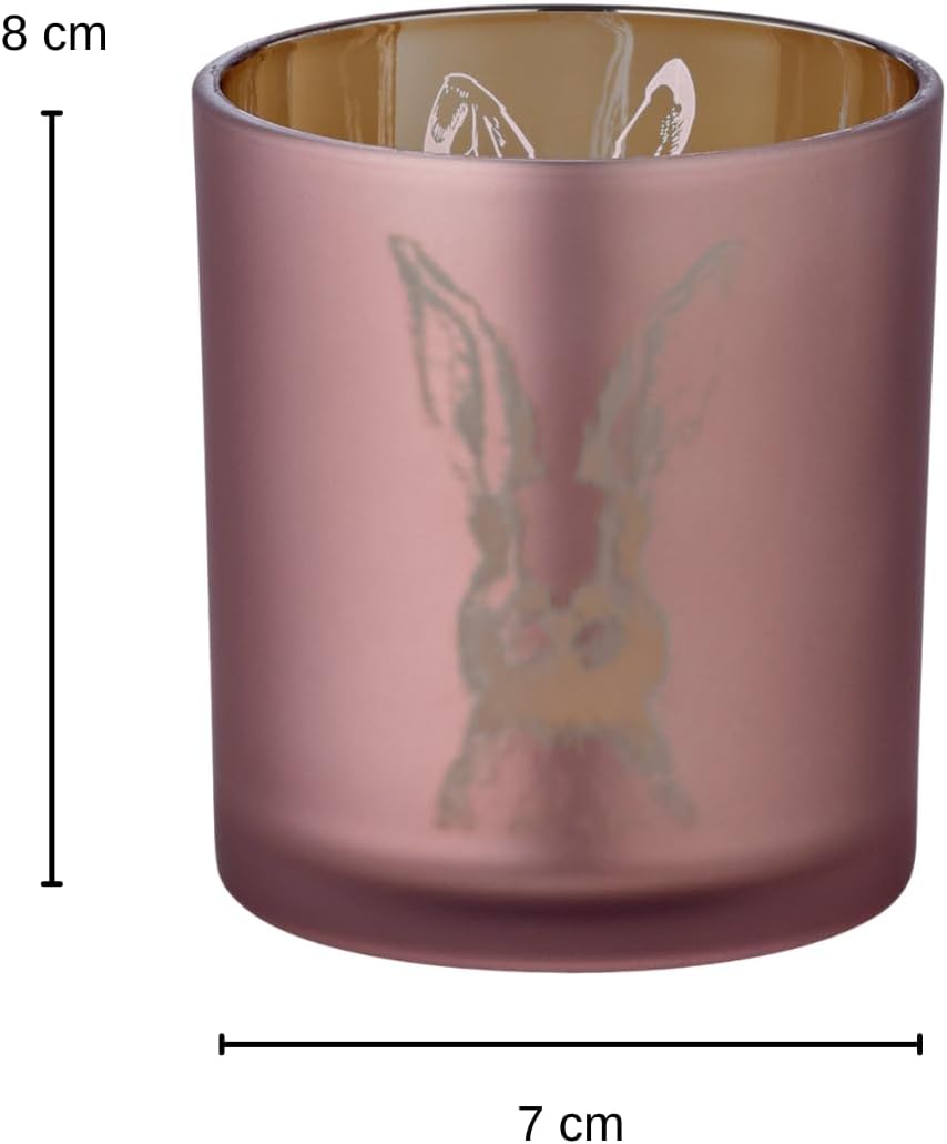 SALE Teelichtglas Hase (Höhe 8 cm), rosé & goldfarben, Hasen-Motiv