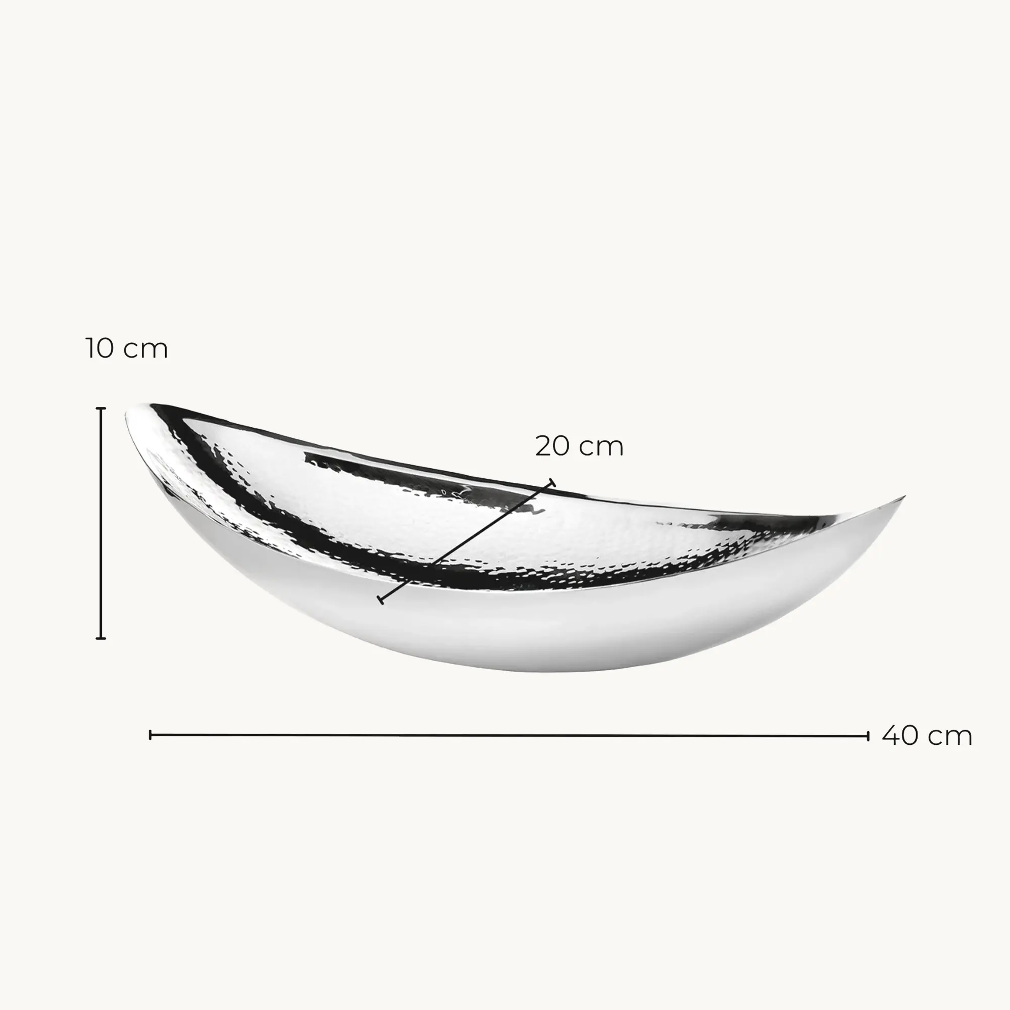 Schale Halifax (Länge 40 cm), silberfarben, hochglanzpoliert,fein gehämmert, Edelstahl