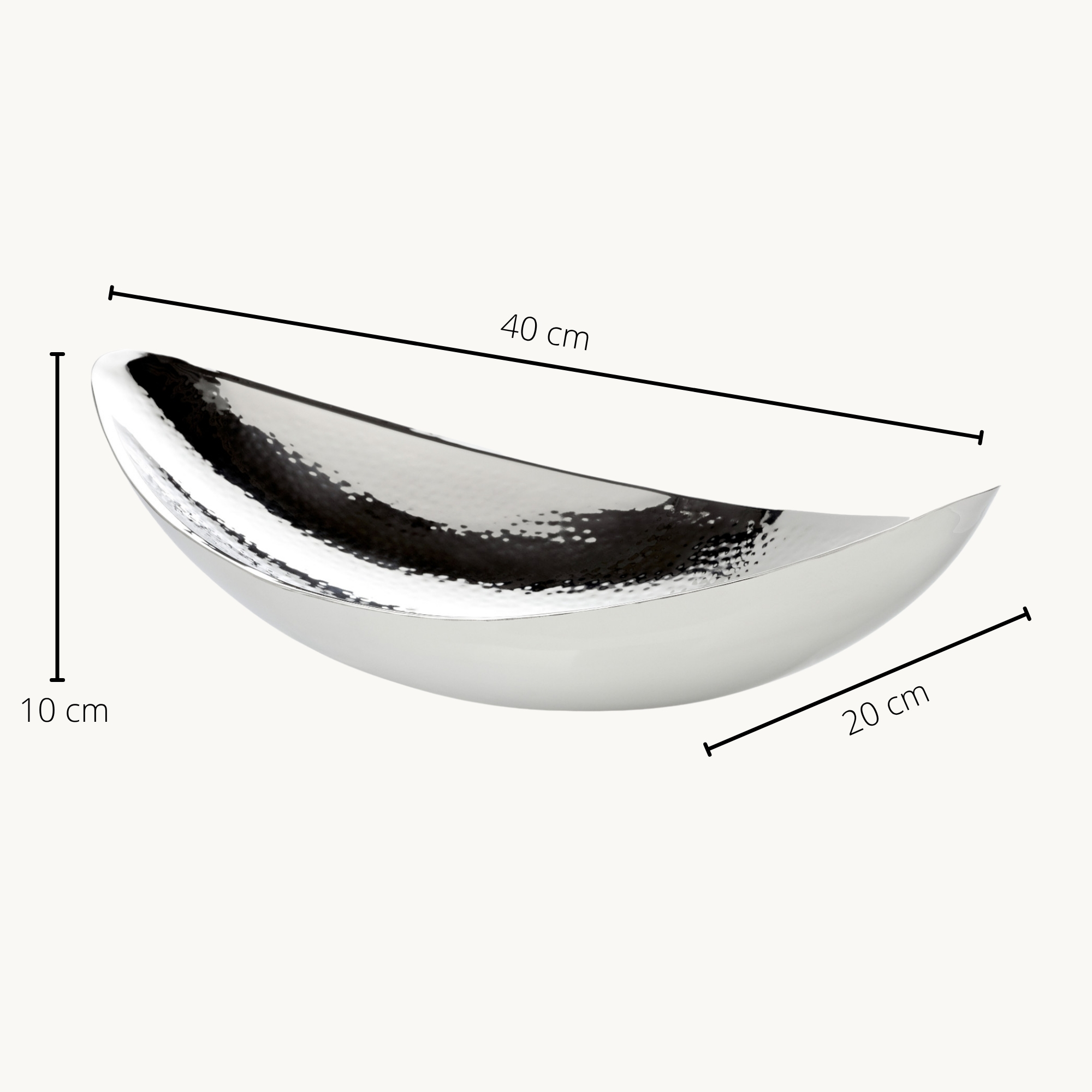 Schale Halifax (Länge 40 cm), silberfarben, hochglanzpoliert,fein gehämmert, Edelstahl