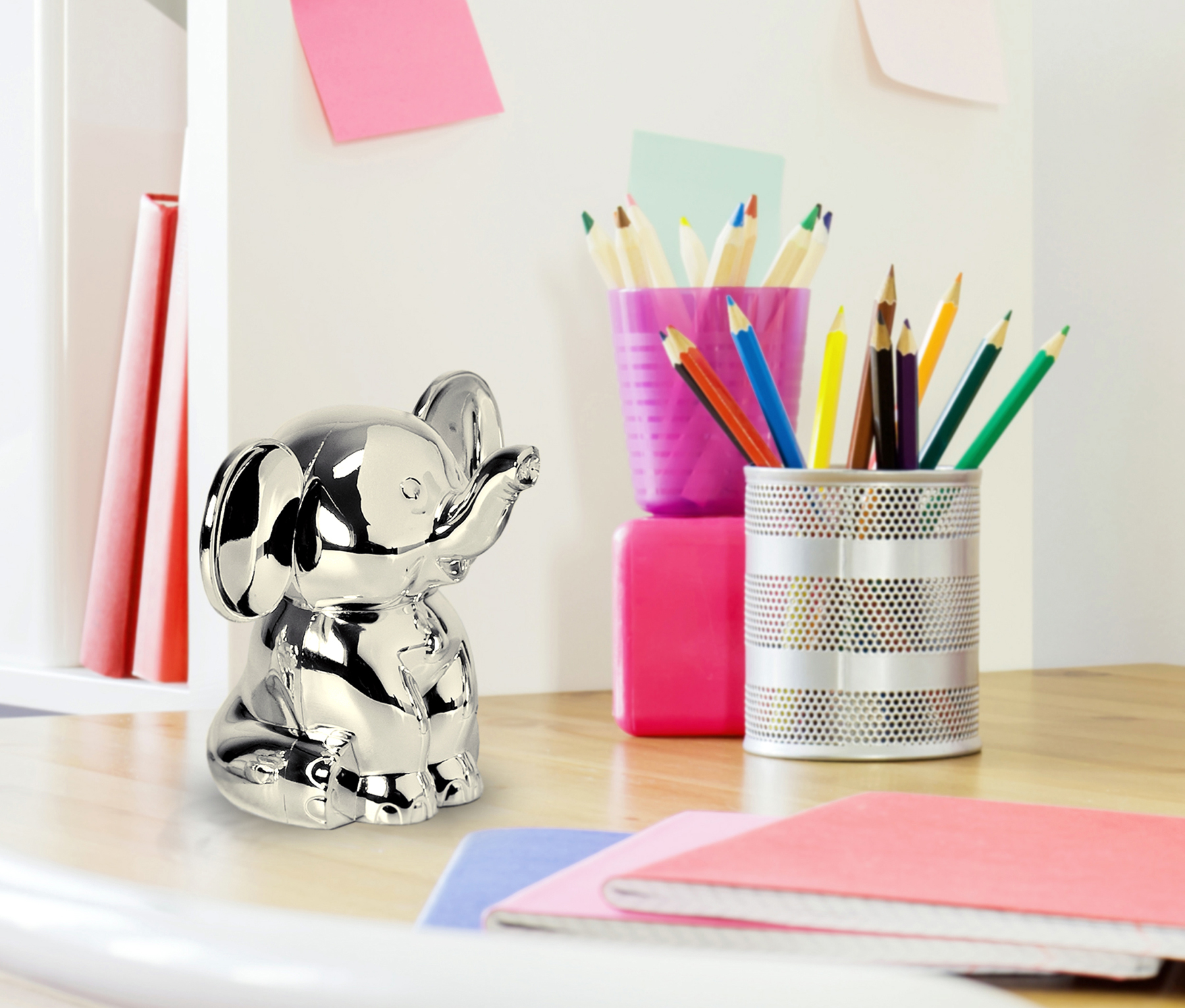 2. Wahl Spardose Sparbüchse Elefant, Höhe 11 cm, edel versilbert, anlaufgeschützt