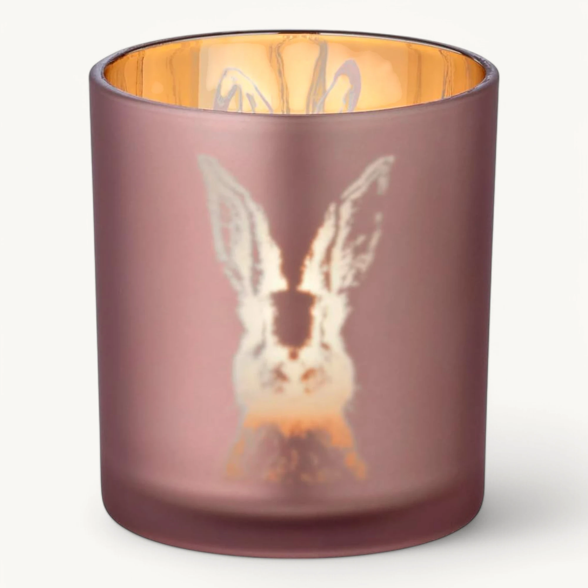 SALE Teelichtglas Hase (Höhe 8 cm), rosé & goldfarben, Hasen-Motiv