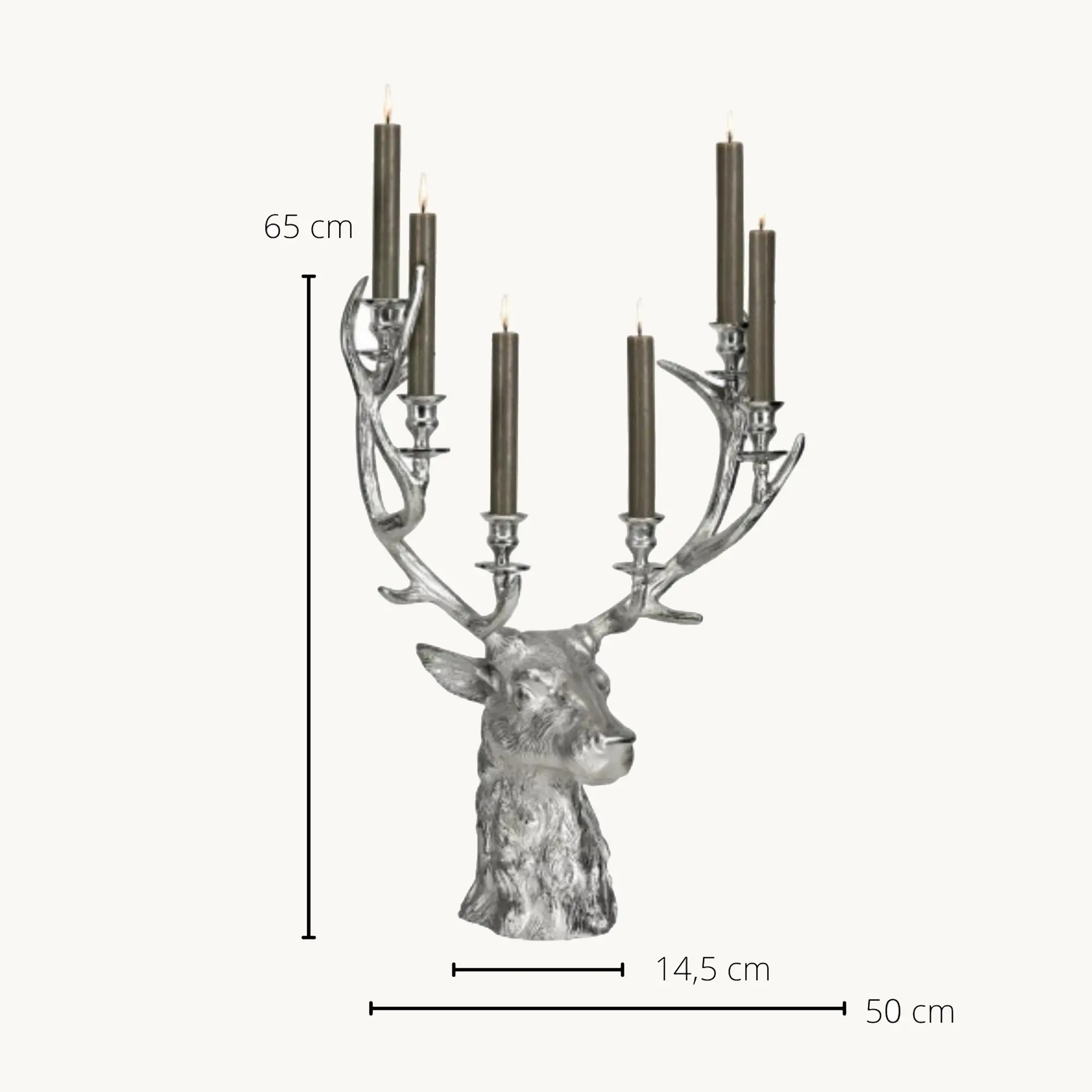 Kerzenleuchter Hirsch Richard (Höhe 65 cm), silberfarben, Aluminium vernickelt, für 6 Stabkerzen