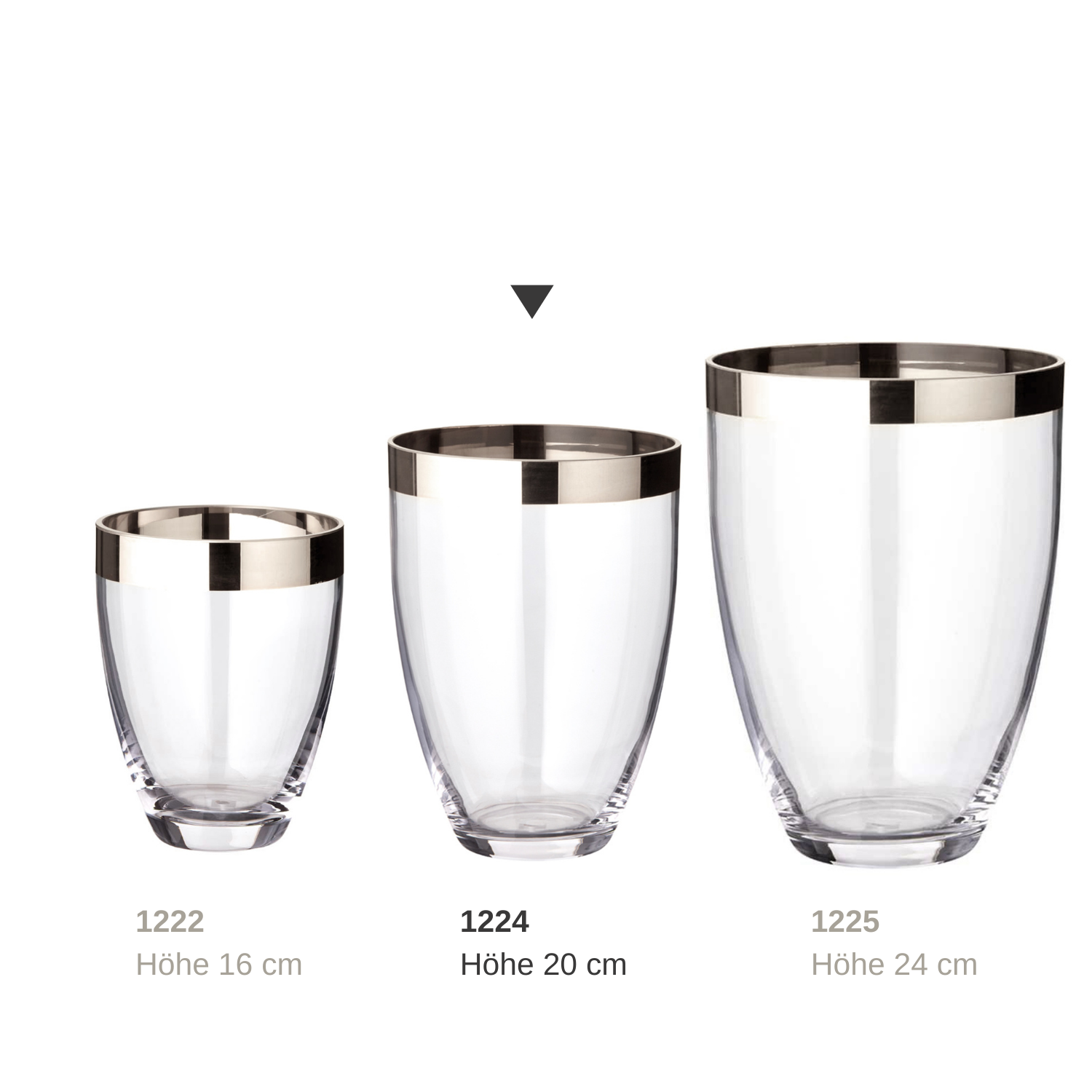 Vase Charlotte (Höhe 20 cm, Ø 15 cm), mundgeblasenes Kristallglas mit Platinrand