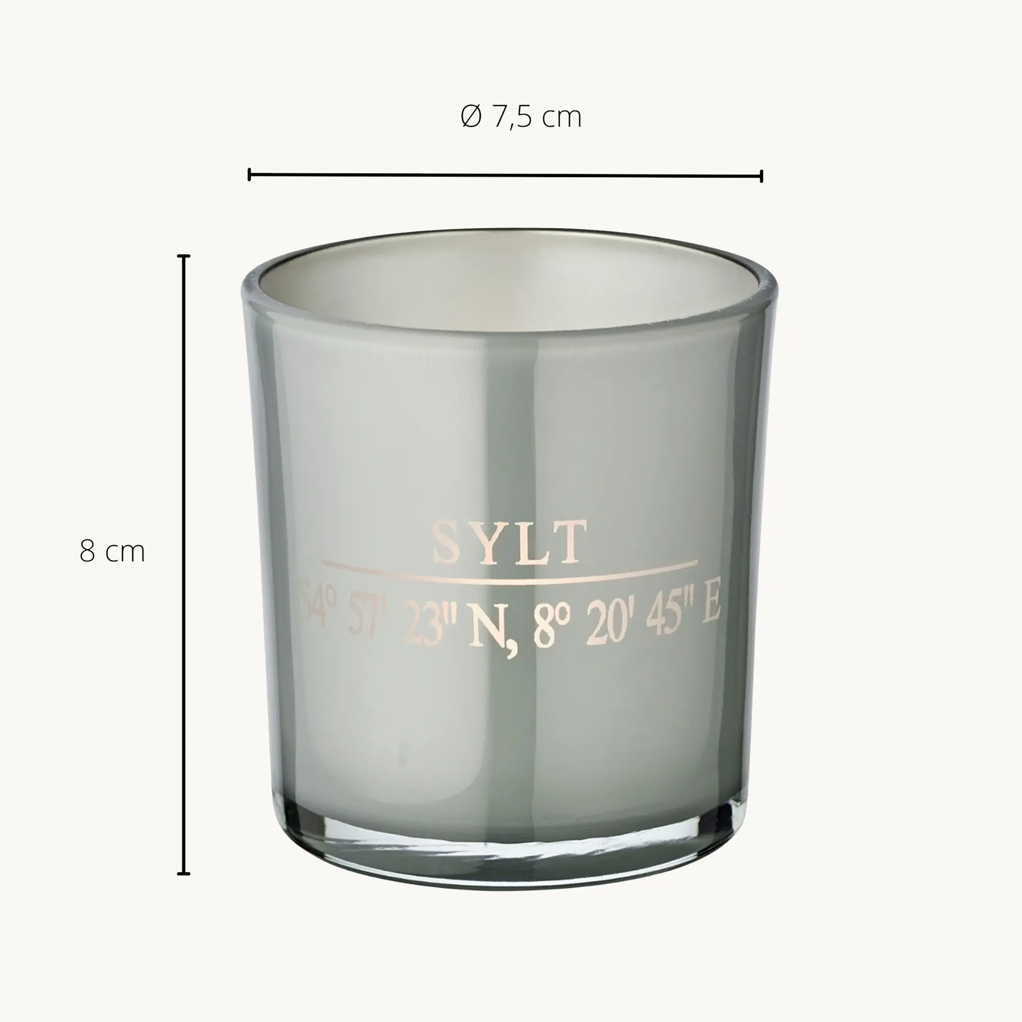 2er-Set Teelichtglas Sylt (Höhe 8 cm), grau, Sylt-Motiv