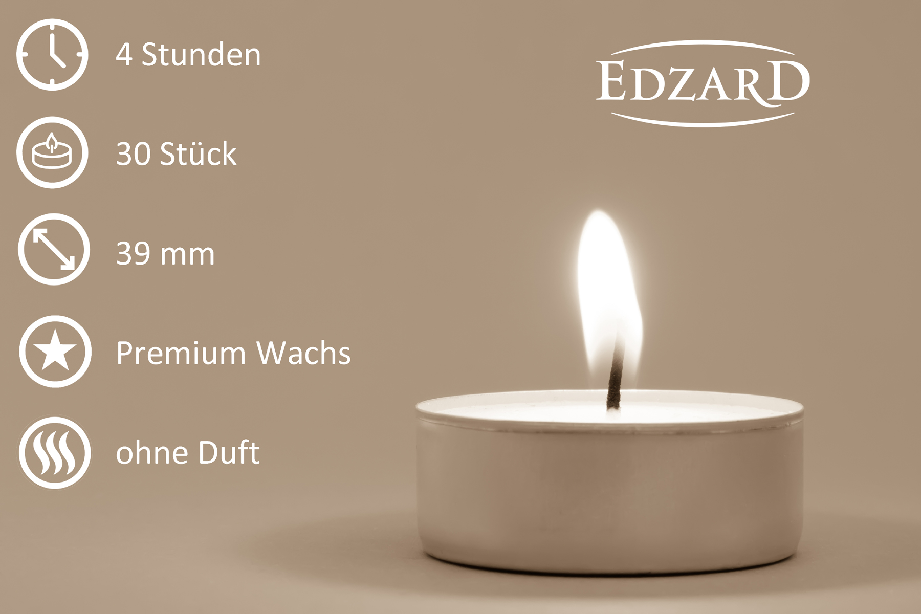 30 Stück Teelichter, weiß, Premium Wachs, Aluminiumhülle, Brenndauer ca. 4h