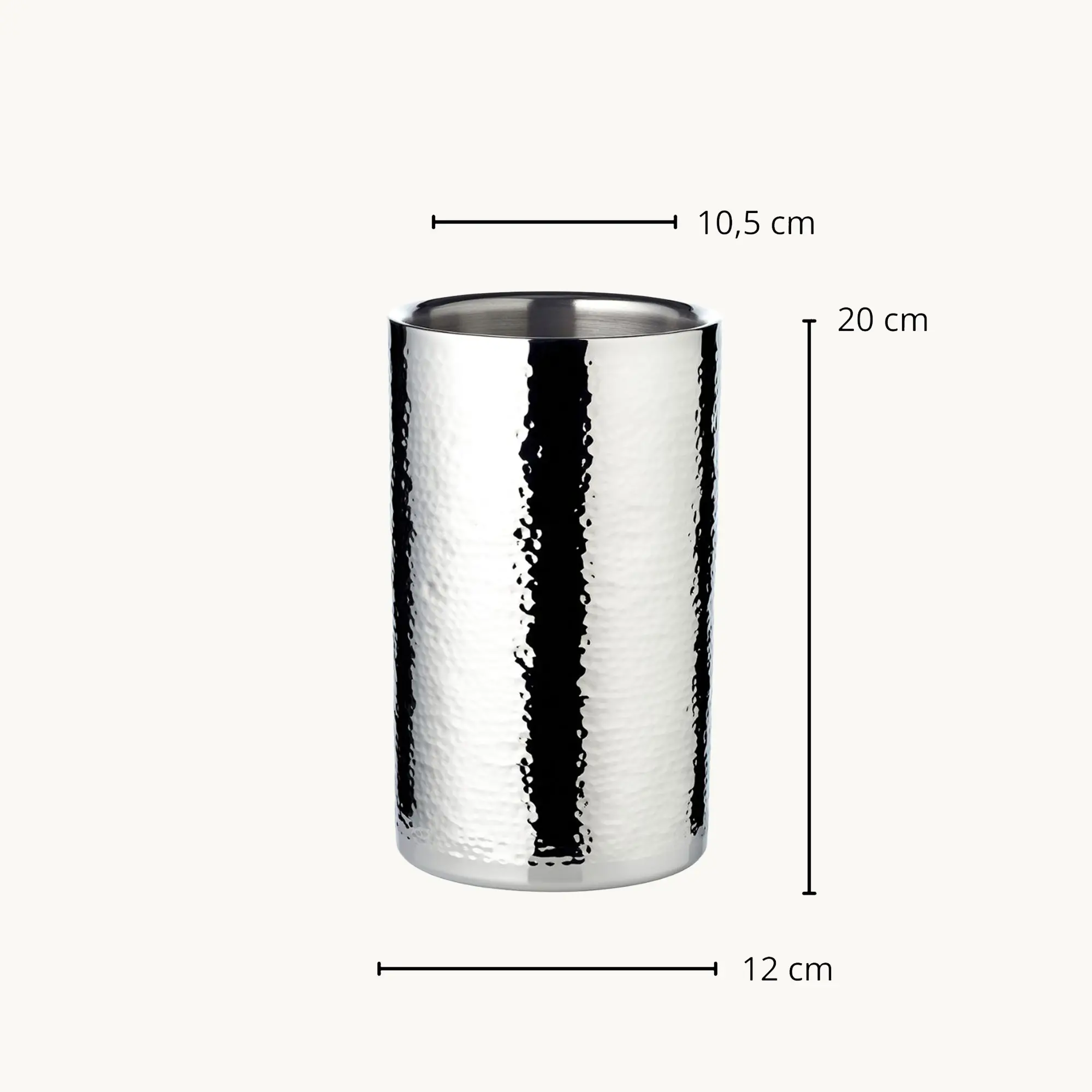 Flaschenkühler Nebraska (Höhe 20 cm, Ø 12 cm), fein gehämmert, Edelstahl hochglanzpoliert