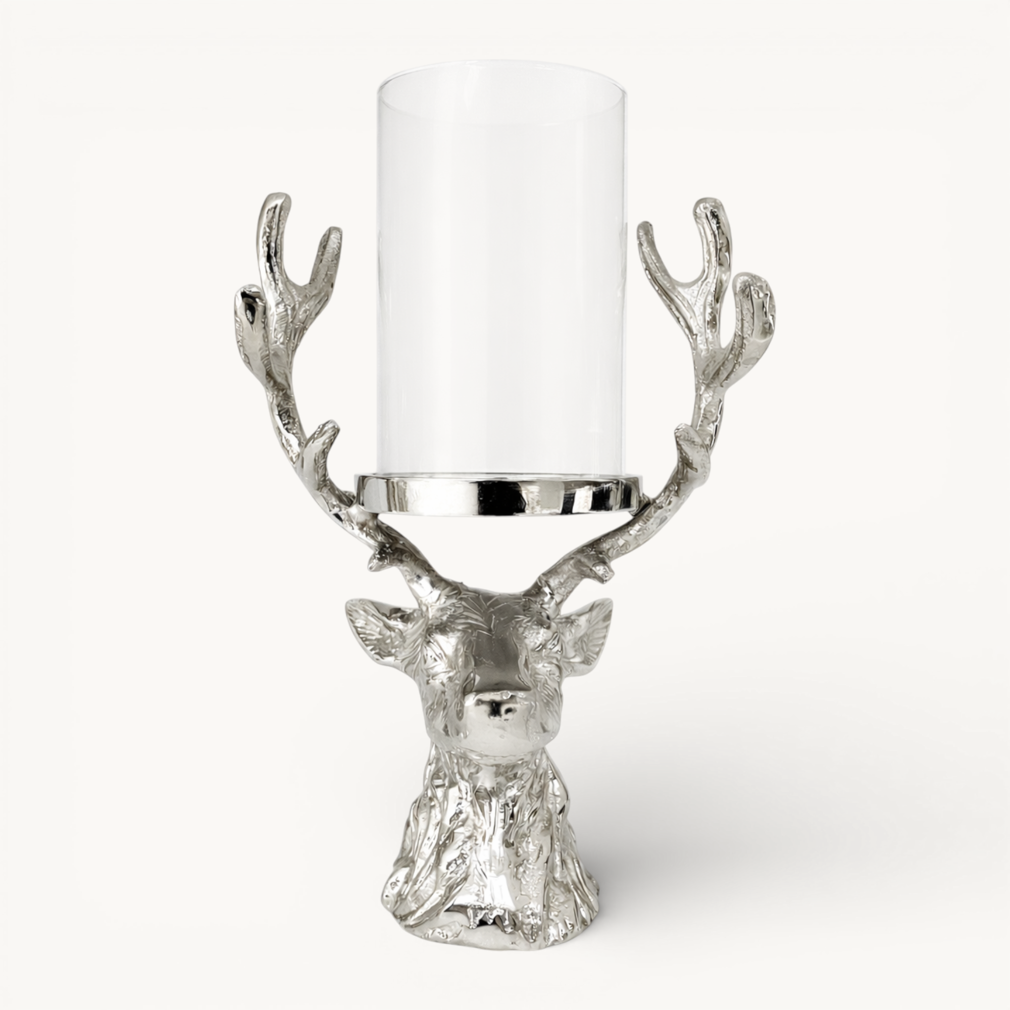 Kerzenleuchter Hirsch Adi (Höhe 28 cm), silberfarben, Aluminium vernickelt, für Stumpenkerze ø 8 cm