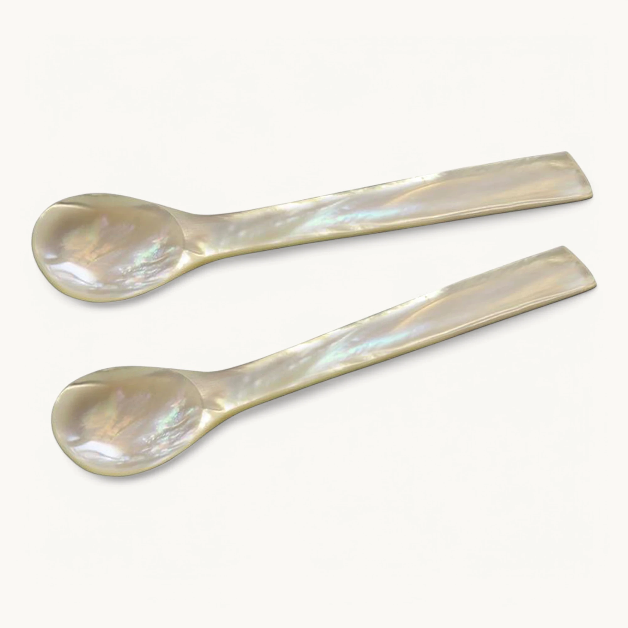 EDZARD 2er Set Eierlöffel (Länge 11 cm) aus echtem Meer-Perlmutt (Pinctada maxima), Handarbeit, 100% Naturprodukt, Griff oben eckig, edle Geschenkverpackung, Perlmuttlöffel für Ei und Kaviar