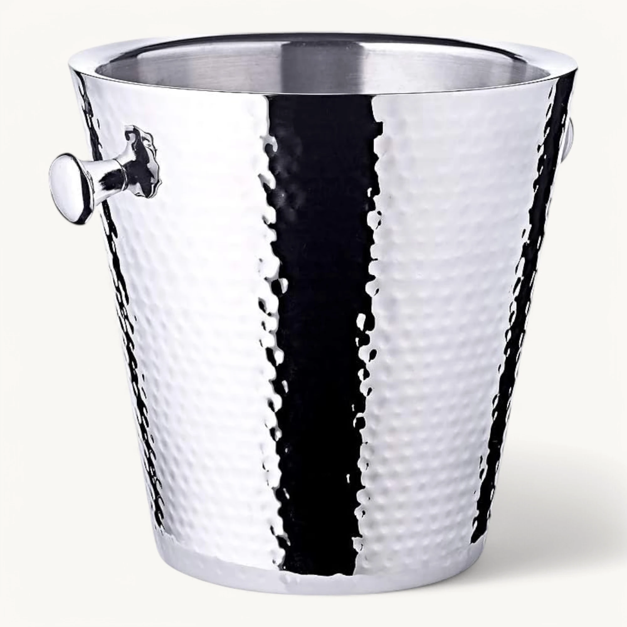 Flaschenkühler Valencia (Höhe 23 cm, Ø 22 cm), gehämmert, Edelstahl, hochglanzpoliert, doppelwandig