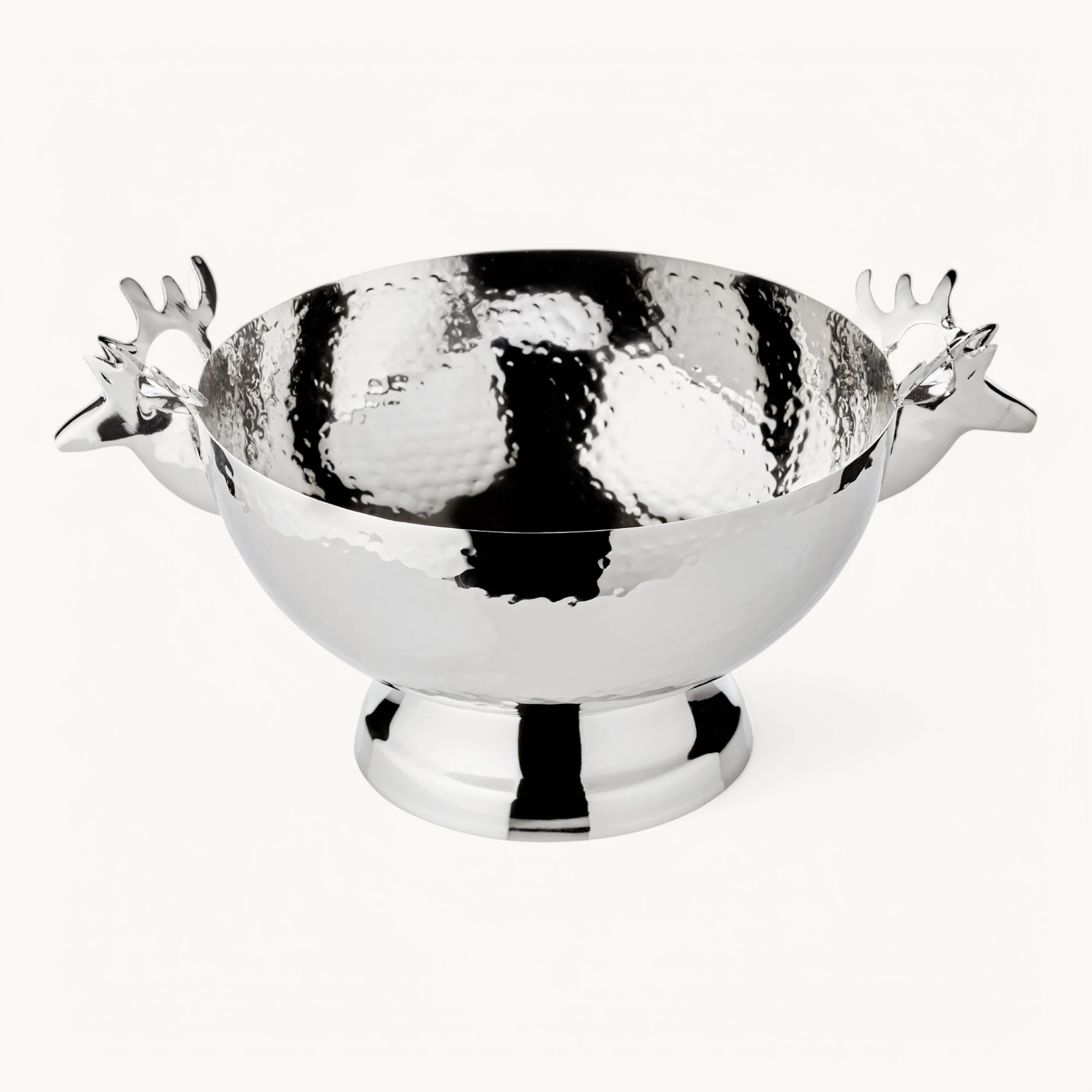 SALE Schale Liu (Höhe 9 cm, Ø 20 cm), mit Rentier-Köpfen, gehämmert, glänzend, vernickelt