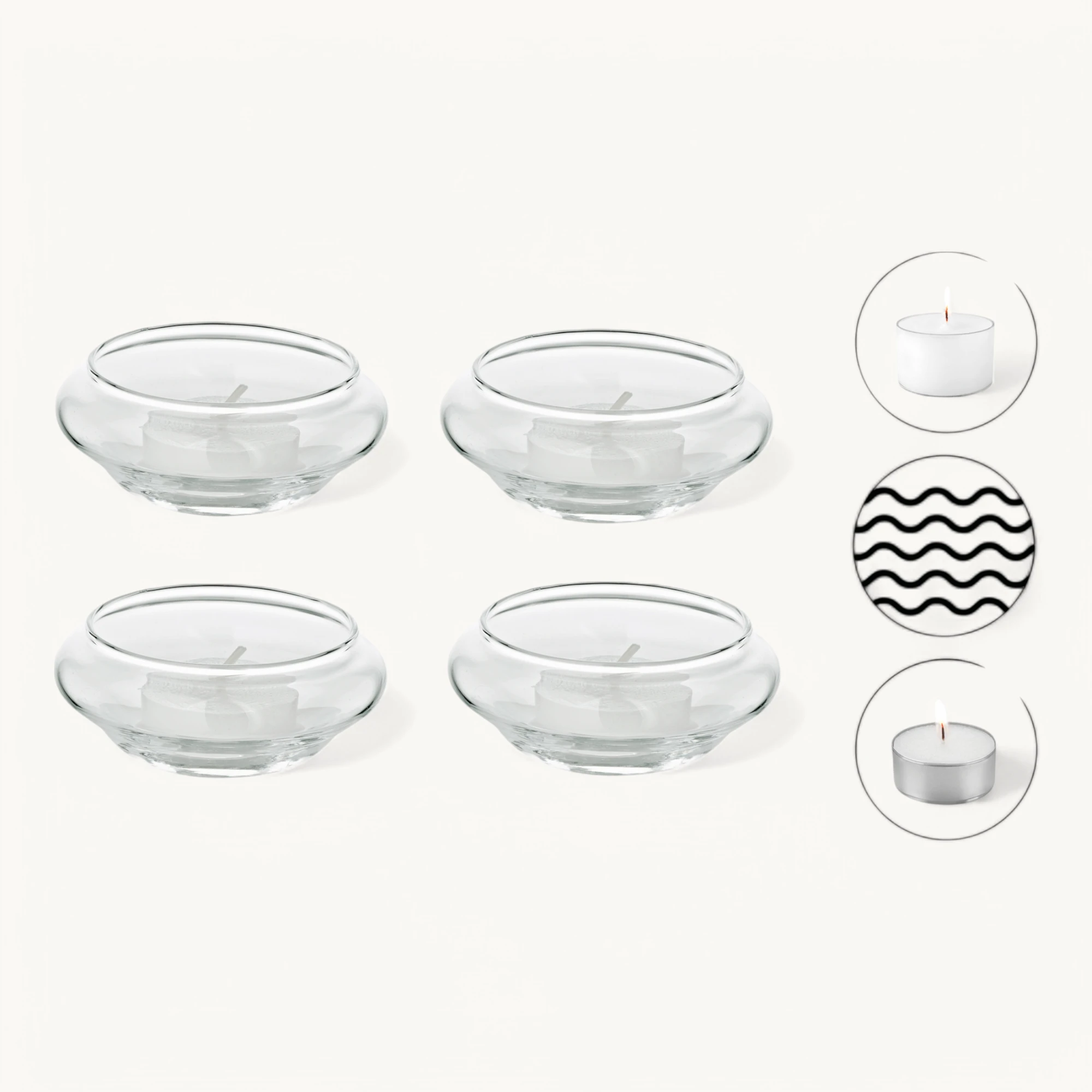 4er-Set Schwimm-Teelichthalter Iris (Höhe 4 cm, Ø 8 cm), mundgeblasenes Glas