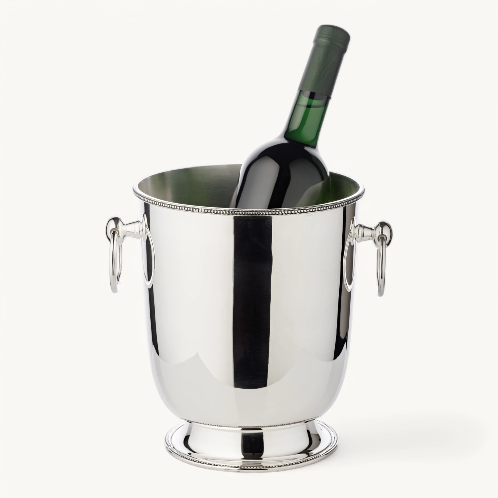 Flaschenkühler Perla (Höhe 22 cm, Ø 18 cm), mit Griffen, Perlenrand, schwerversilbert Flaschenkühler Perla (Höhe 22 cm, Ø 18 cm), mit Griffen, Perlenrand, schwerversilbert