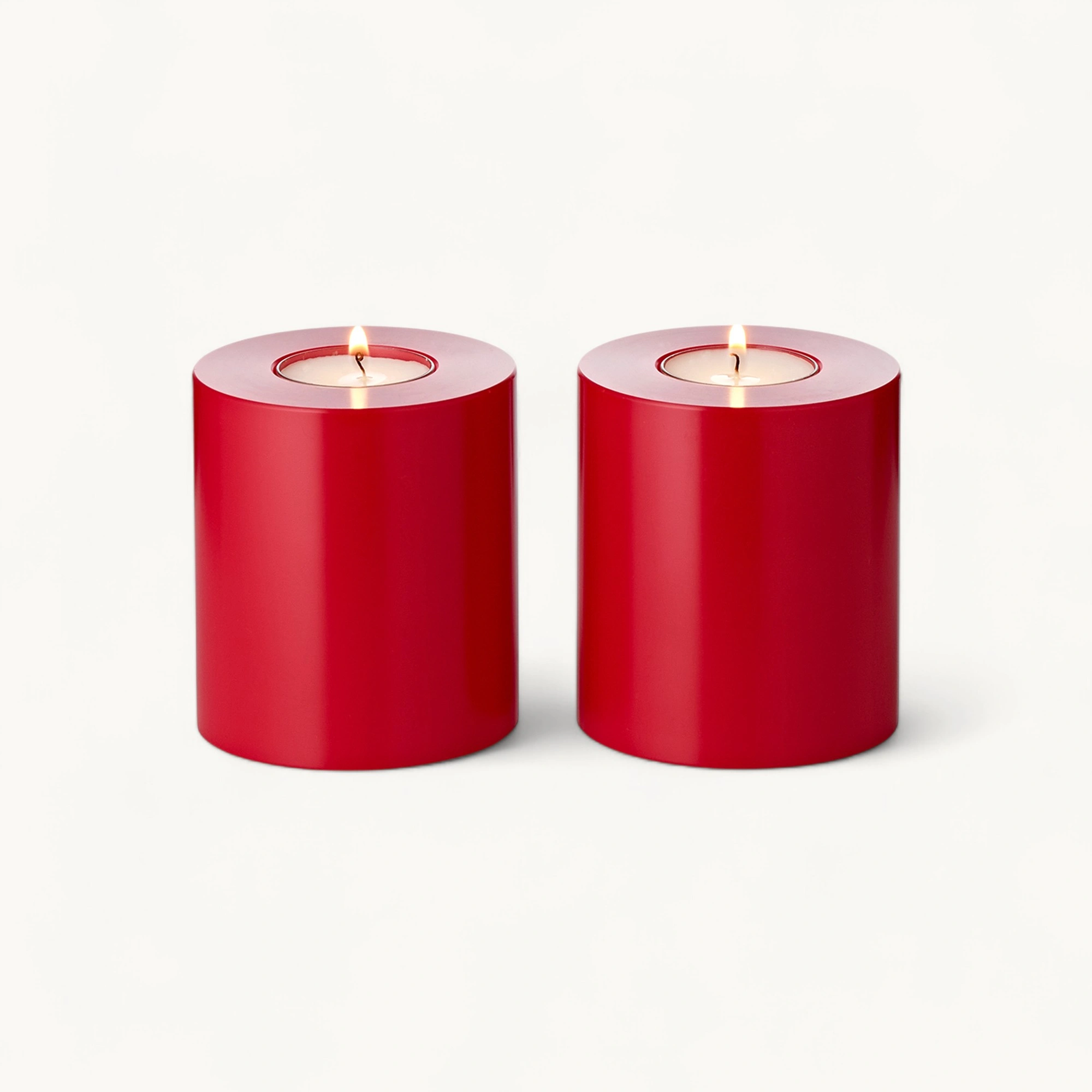 2er-Set Dauerkerze Cornelius (Höhe 9 cm, Ø 8 cm) Rot, Teelichthalter hitzebeständig bis 90 Grad