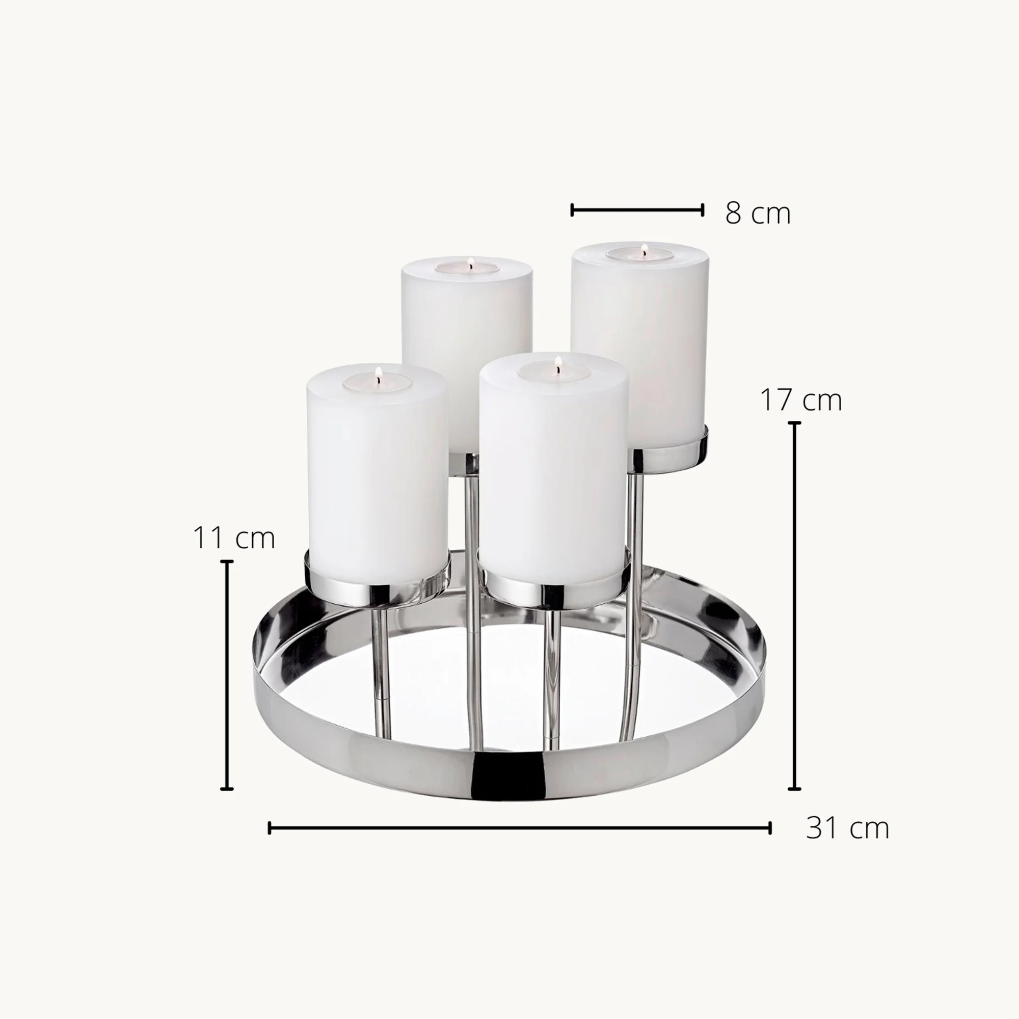 Kerzenleuchter Marbella (Höhe 17 cm), silberfarben, Edelstahl vernickelt, für Stumpenkerzen Kerzenleuchter Marbella (Höhe 17 cm), silberfarben, Edelstahl vernickelt, für Stumpenkerzen