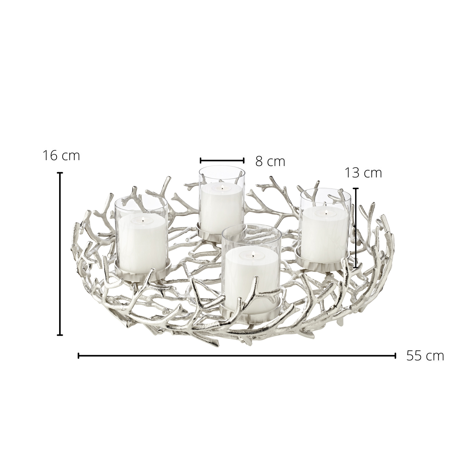 Adventskranz Porus (ø 55 cm), silberfarben, Geweih-Design, Aluminium vernickelt