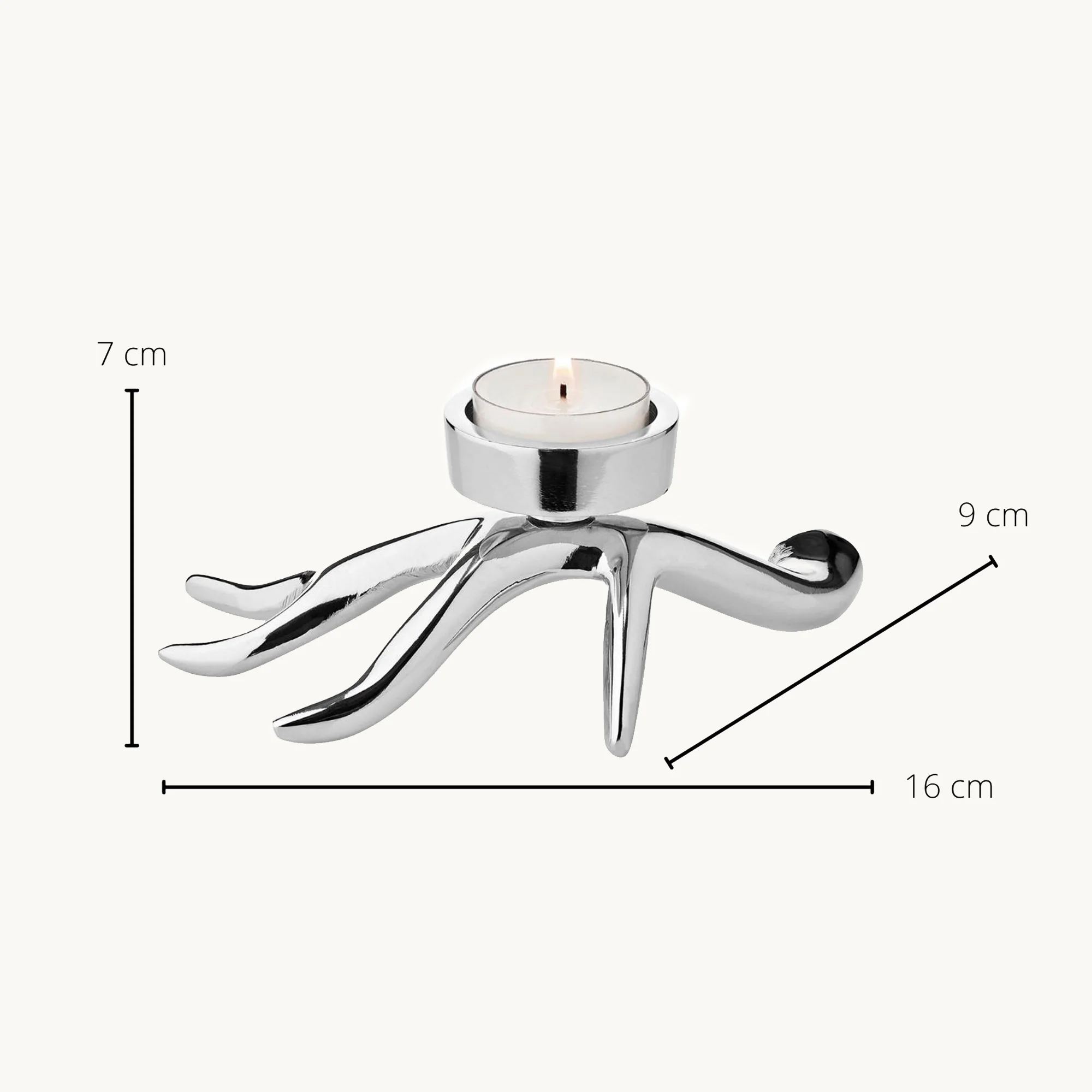 SALE Kerzenleuchter Geweih Keke (Höhe 7 cm, Länge 16 cm), silberfarben, Aluminium vernickelt