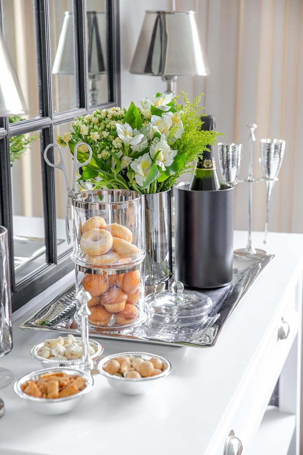 Glasdose Lia (Höhe 16,5 cm, Ø 14 cm) mit Deckel, mundgeblasenes Kristallglas mit Platinrand