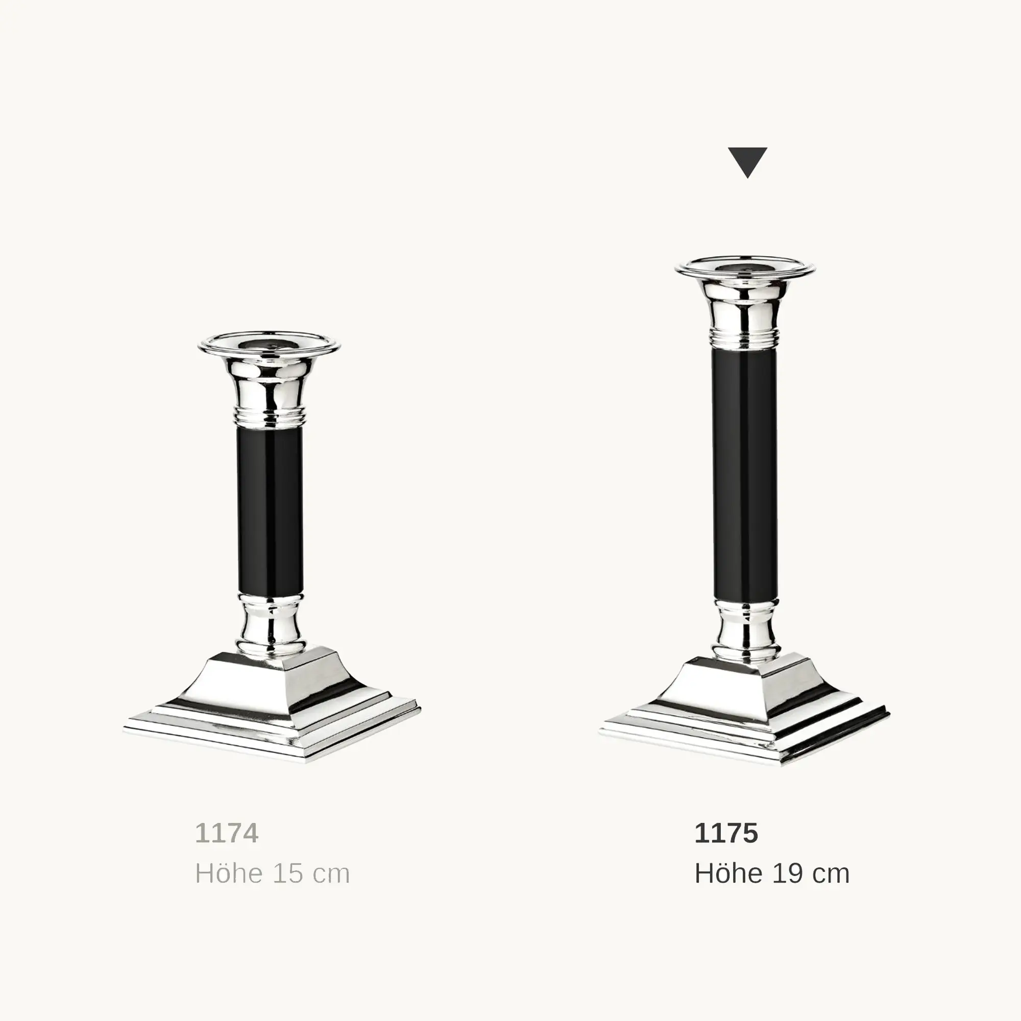 Kerzenleuchter Lincoln (H 19 cm) für Stabkerze, schwarzer Schaft, edel versilbert, anlaufgeschützt