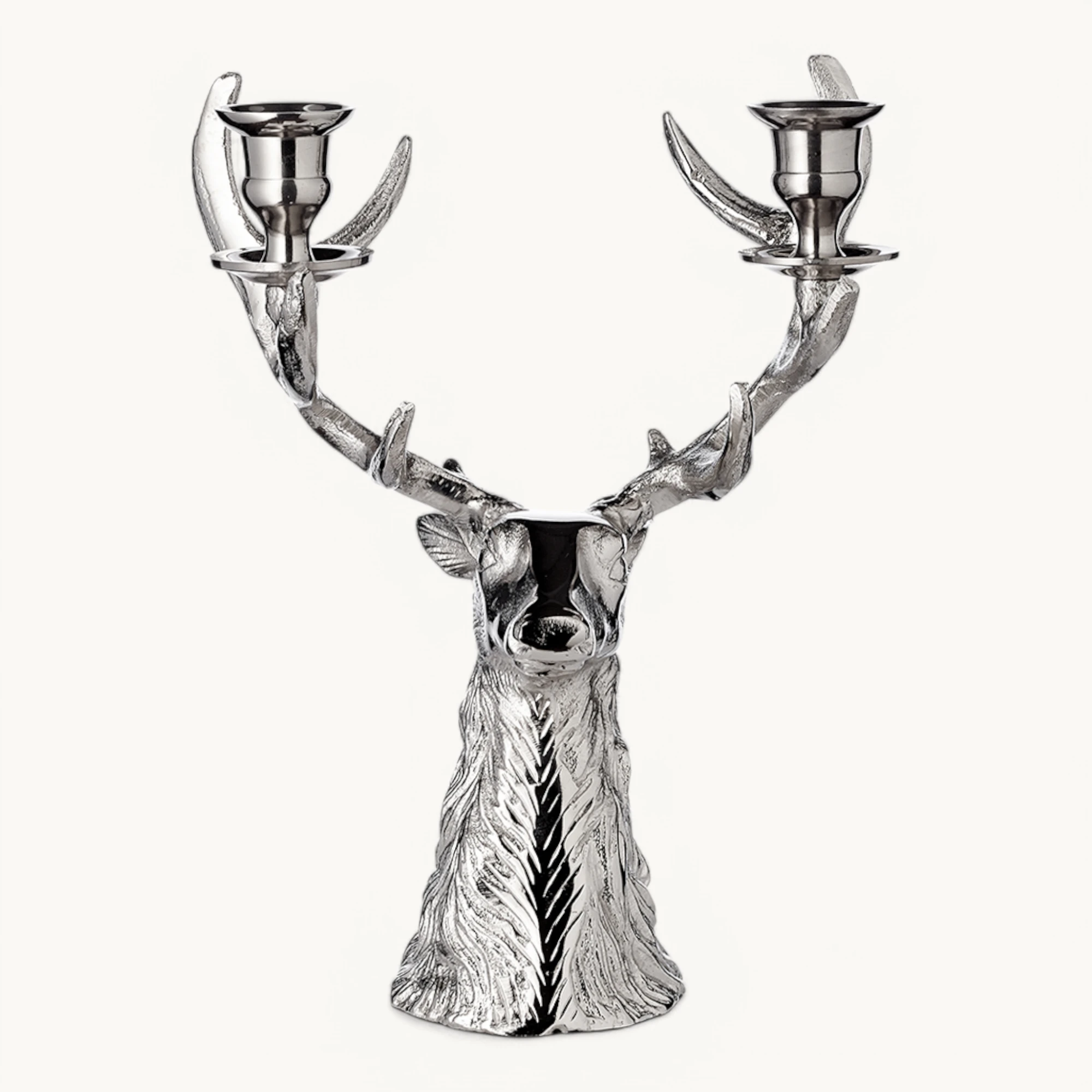 Kerzenleuchter Richard (Höhe 33 cm), silberfarben, Aluminium vernickelt, für 2 Stabkerzen