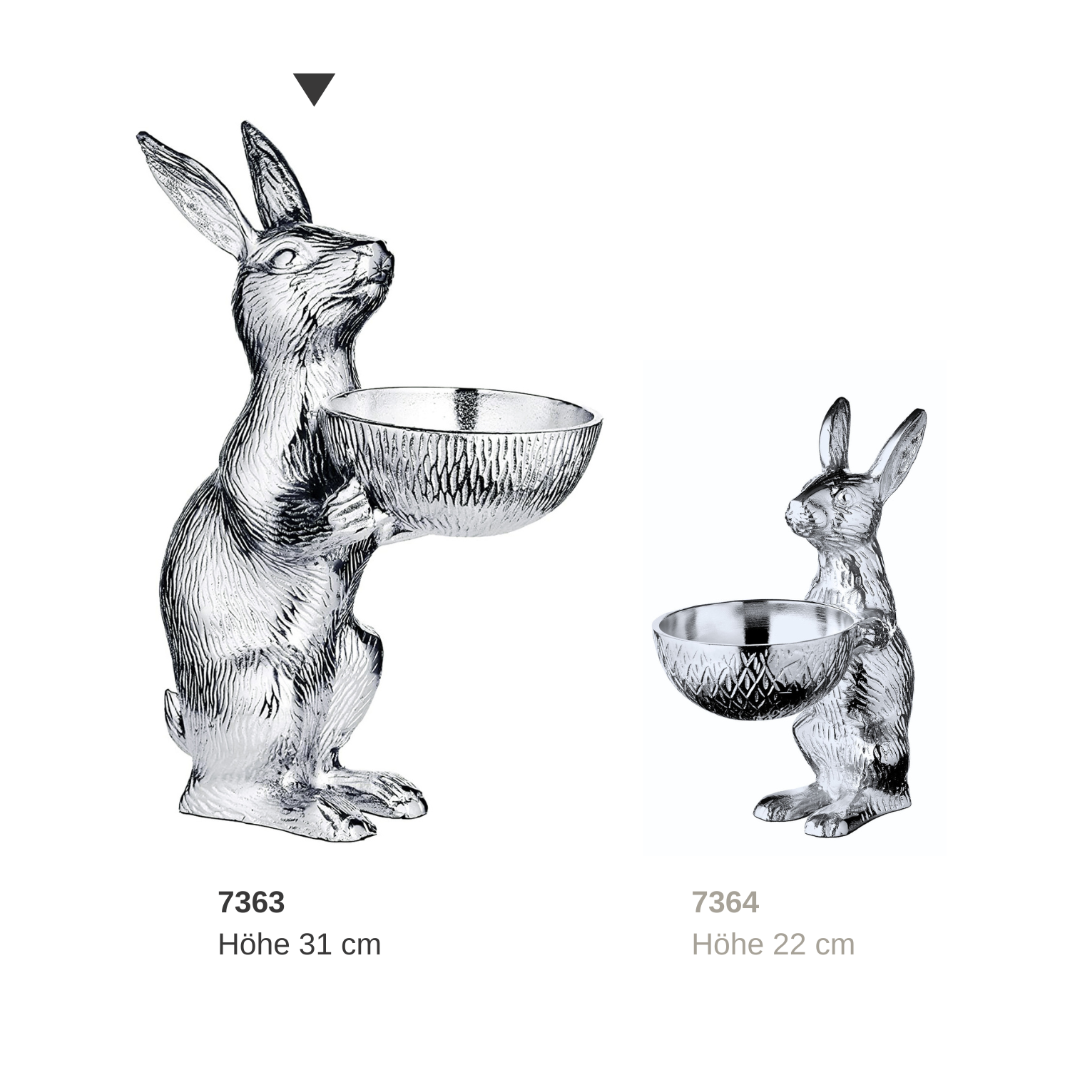 Hase mit Schale Bert (Höhe 32 cm, Ø 12 cm), silberfarben, Aluminium vernickelt