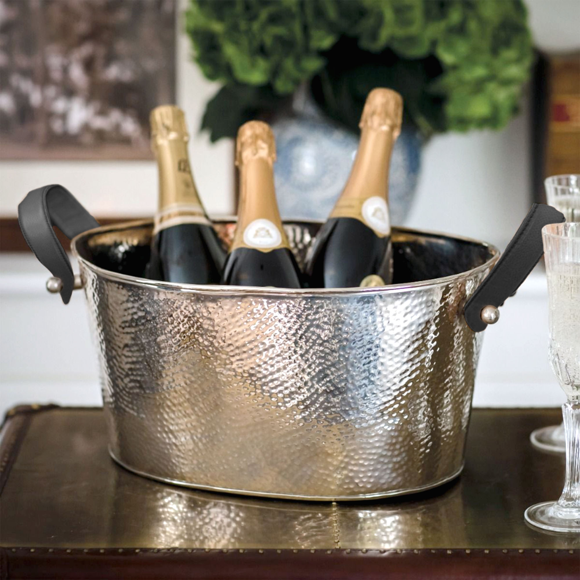 Champagner Schale Gavin, vernickelt, gehämmert 39x29x19 cm