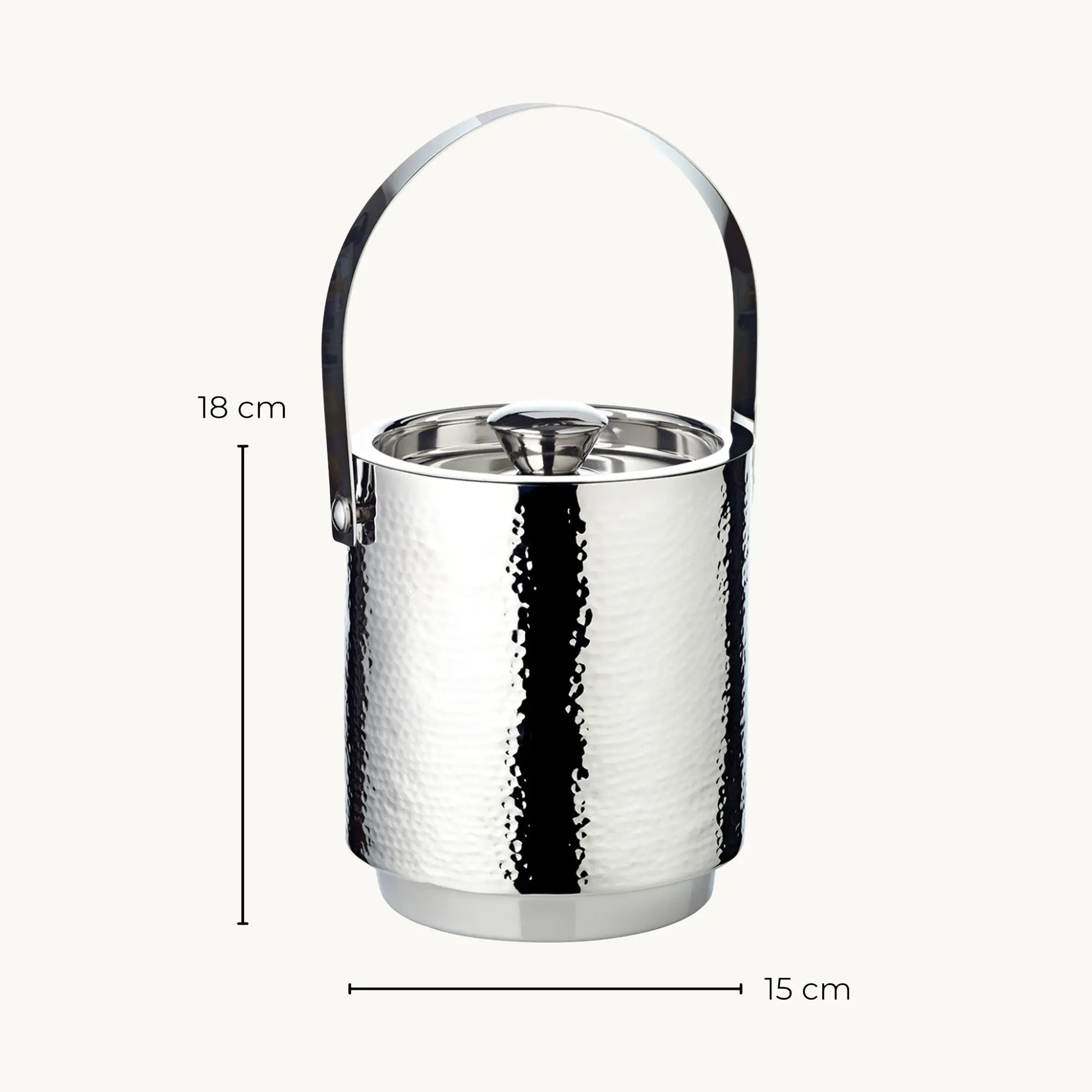 Eiseimer Seattle (Höhe 16 cm) mit Deckel, Eiszange und Einsatz, Edelstahl, fein gehämmert