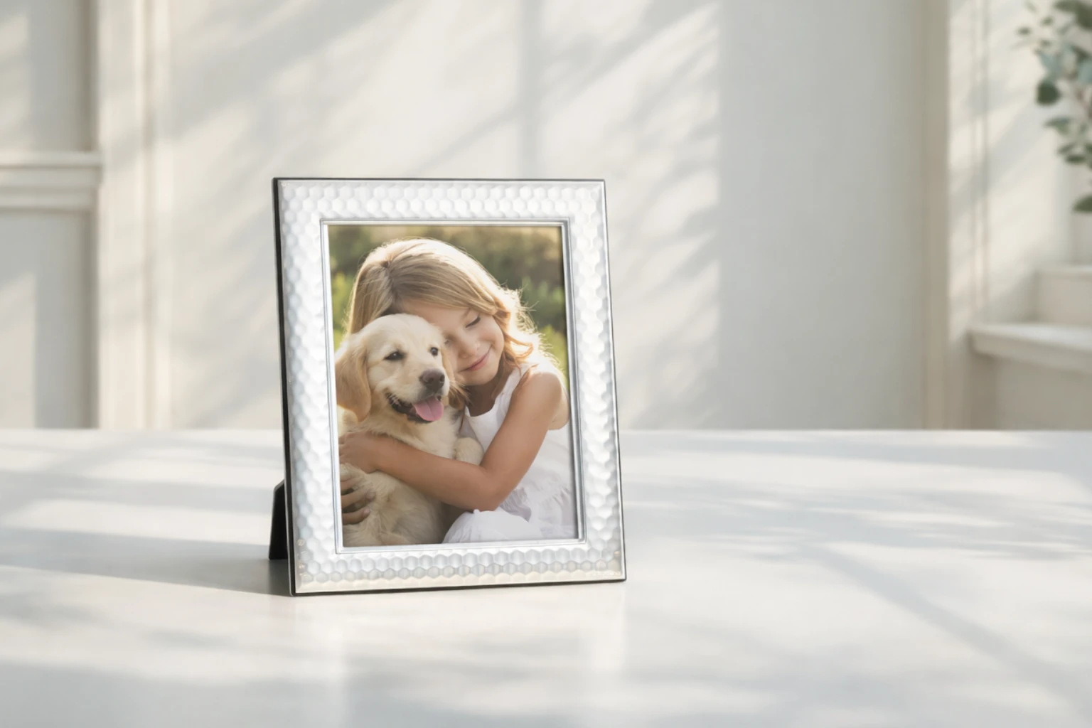 Fotorahmen Casalini (9x13 cm), edel versilbert, anlaufgeschützt, mit Holzdekor-Rücken