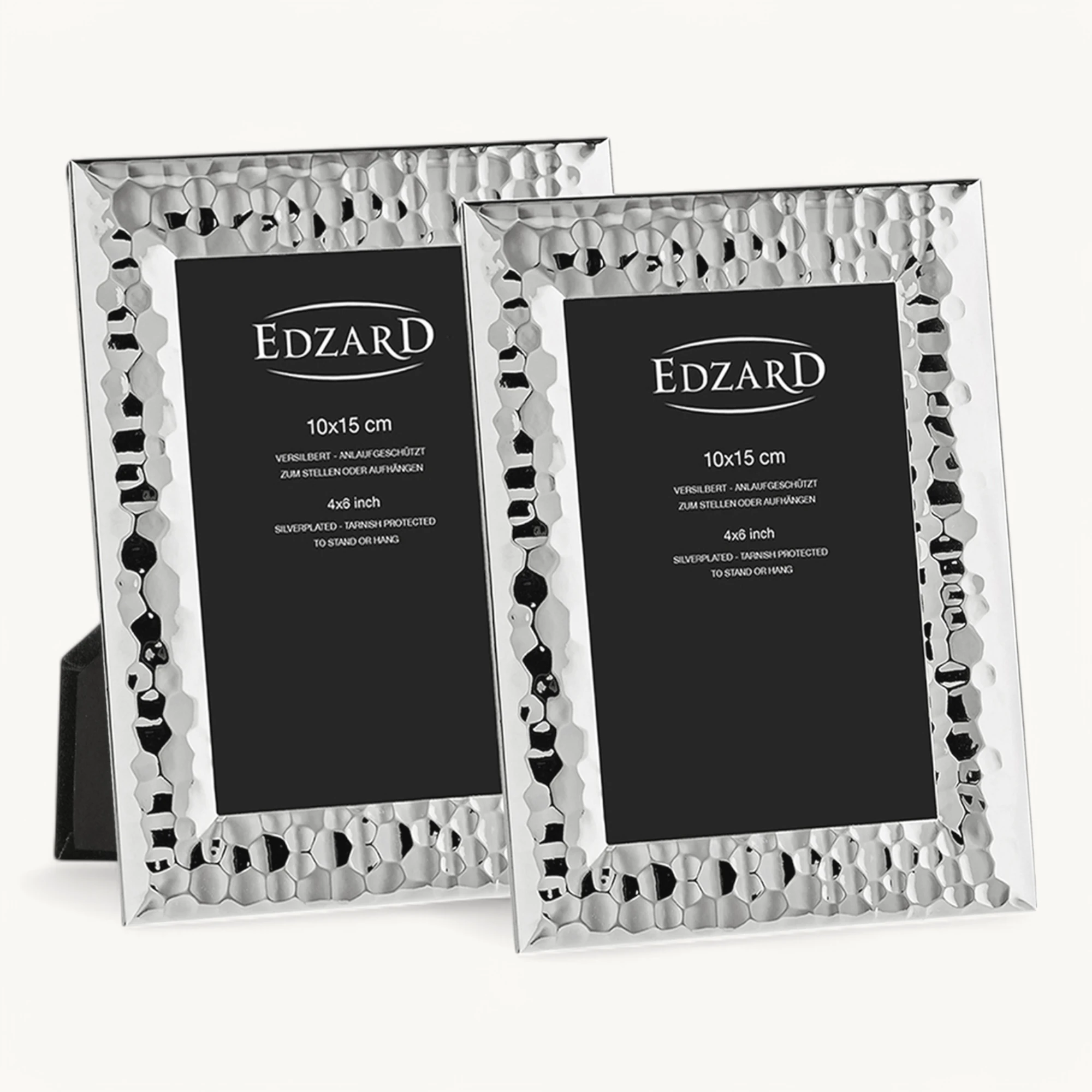 2er-Set Bilderrahmen Gubbio (10x15 cm), gehämmert, edel versilbert, anlaufgeschützt, 2 Aufhänger