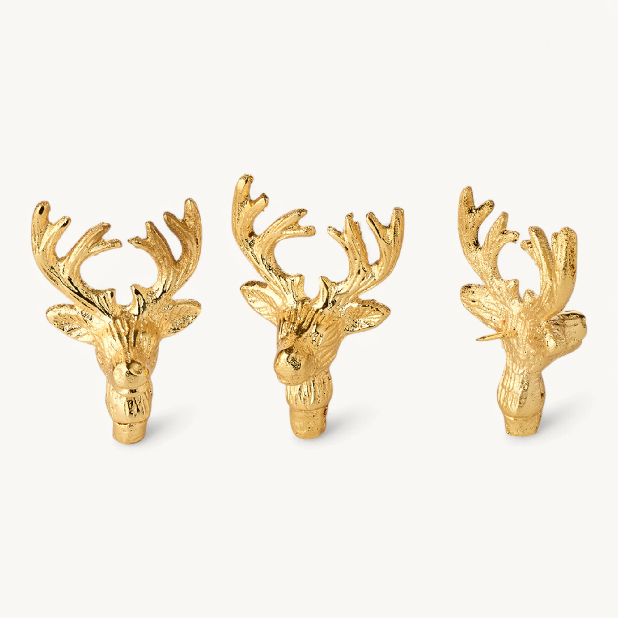 3er-Set Kerzenpin Elch (Höhe 6 cm), goldfarben, Aluminium vernickelt, für Stumpenkerzen
