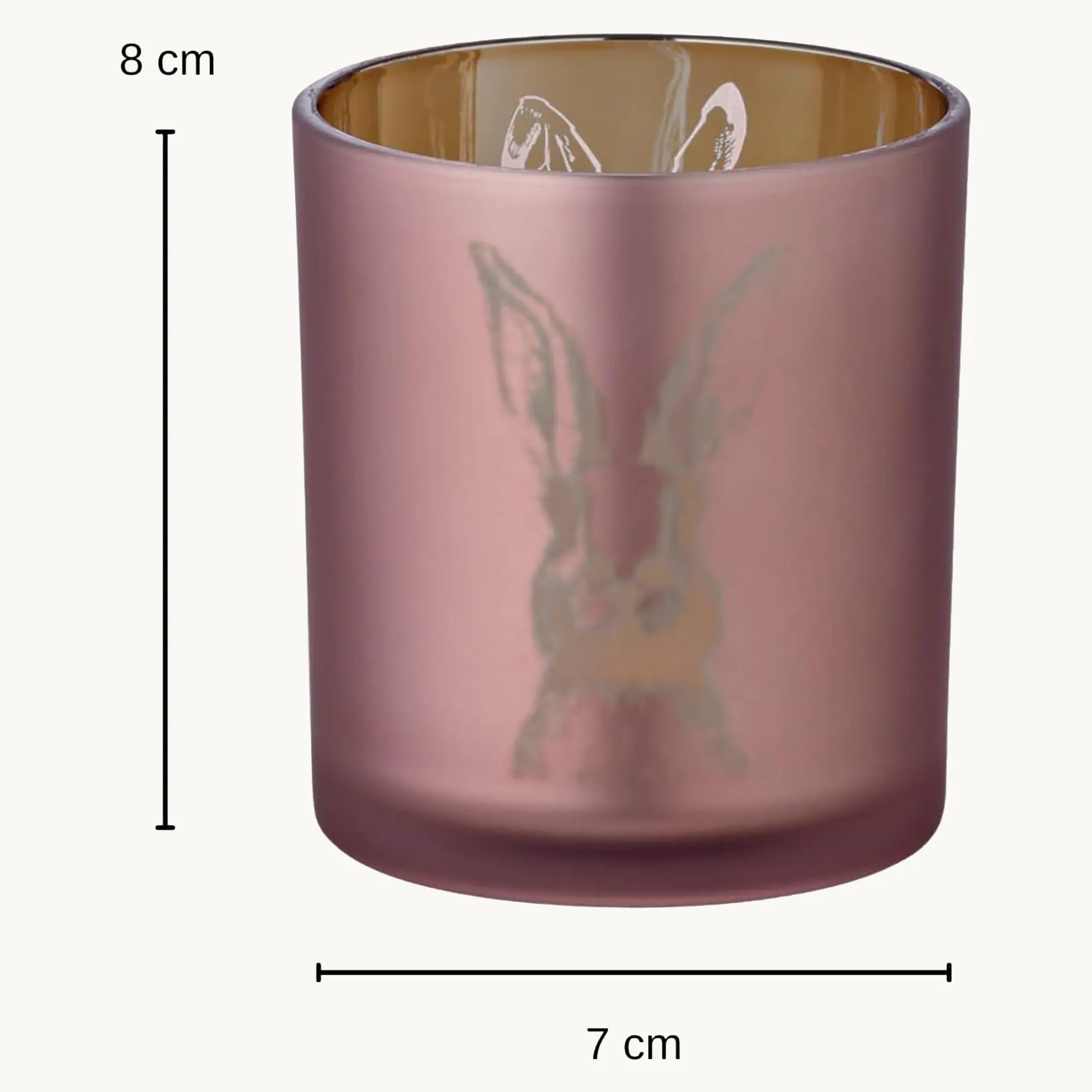 SALE Teelichtglas Hase (Höhe 8 cm), rosé & goldfarben, Hasen-Motiv