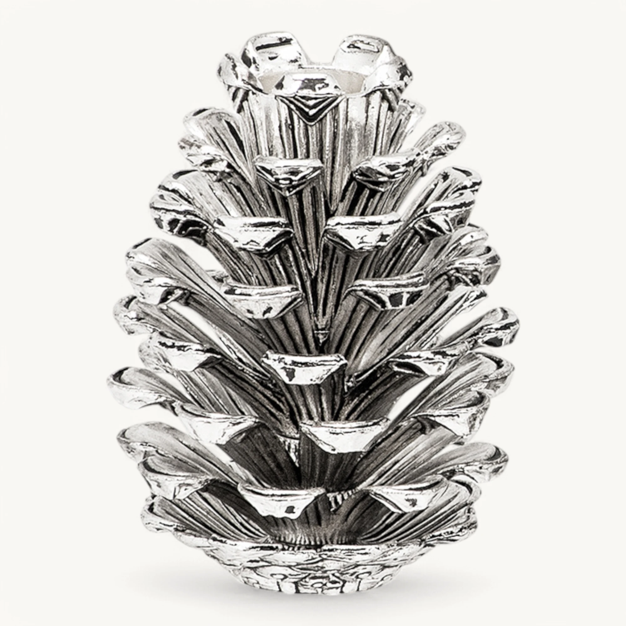 Kerzenleuchter Zapfen (Höhe 9 cm), silberfarben, Aluminium vernickelt, für Stabkerze