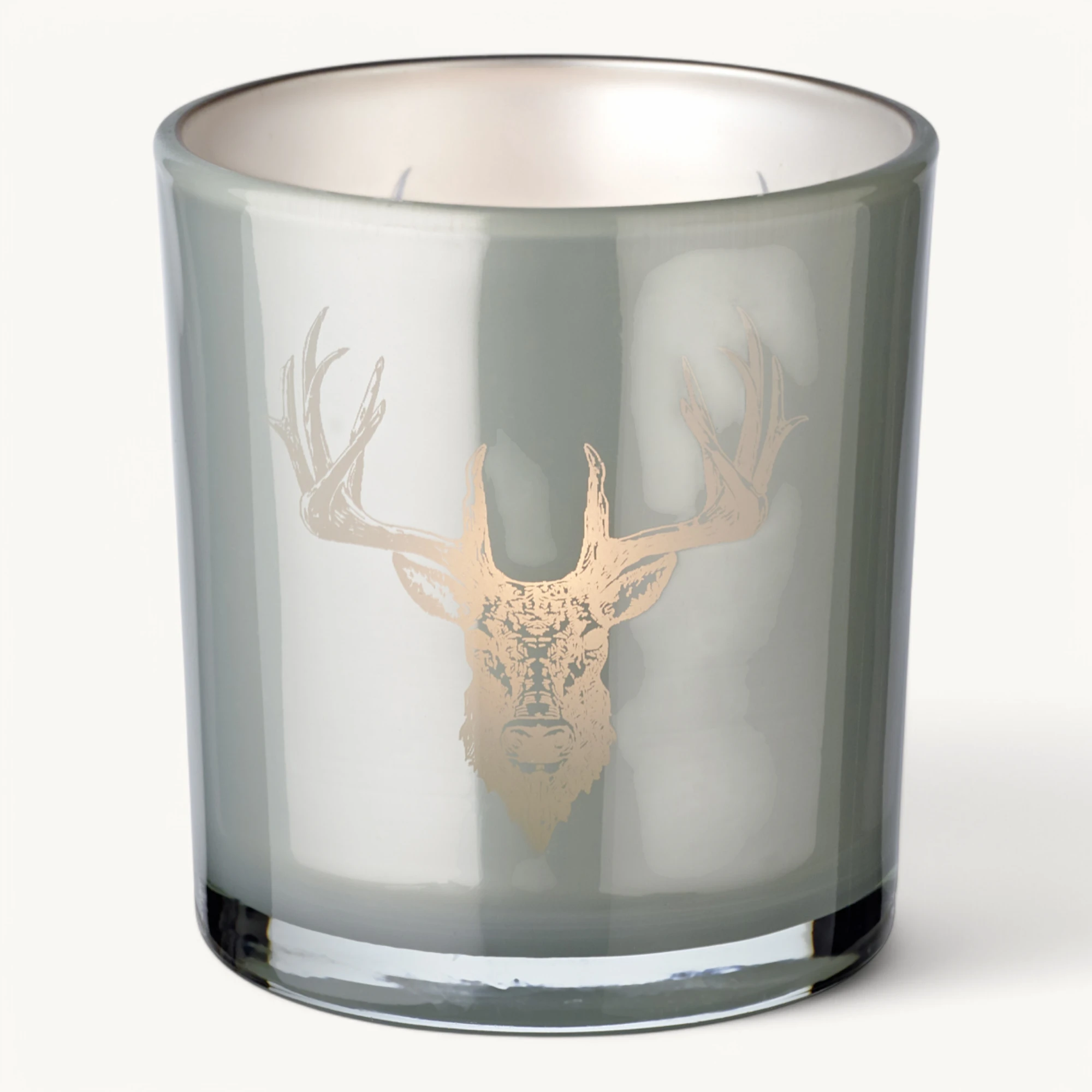 2er-Set Teelichtglas Eto (Höhe 8 cm), grau, Hirsch-Motiv