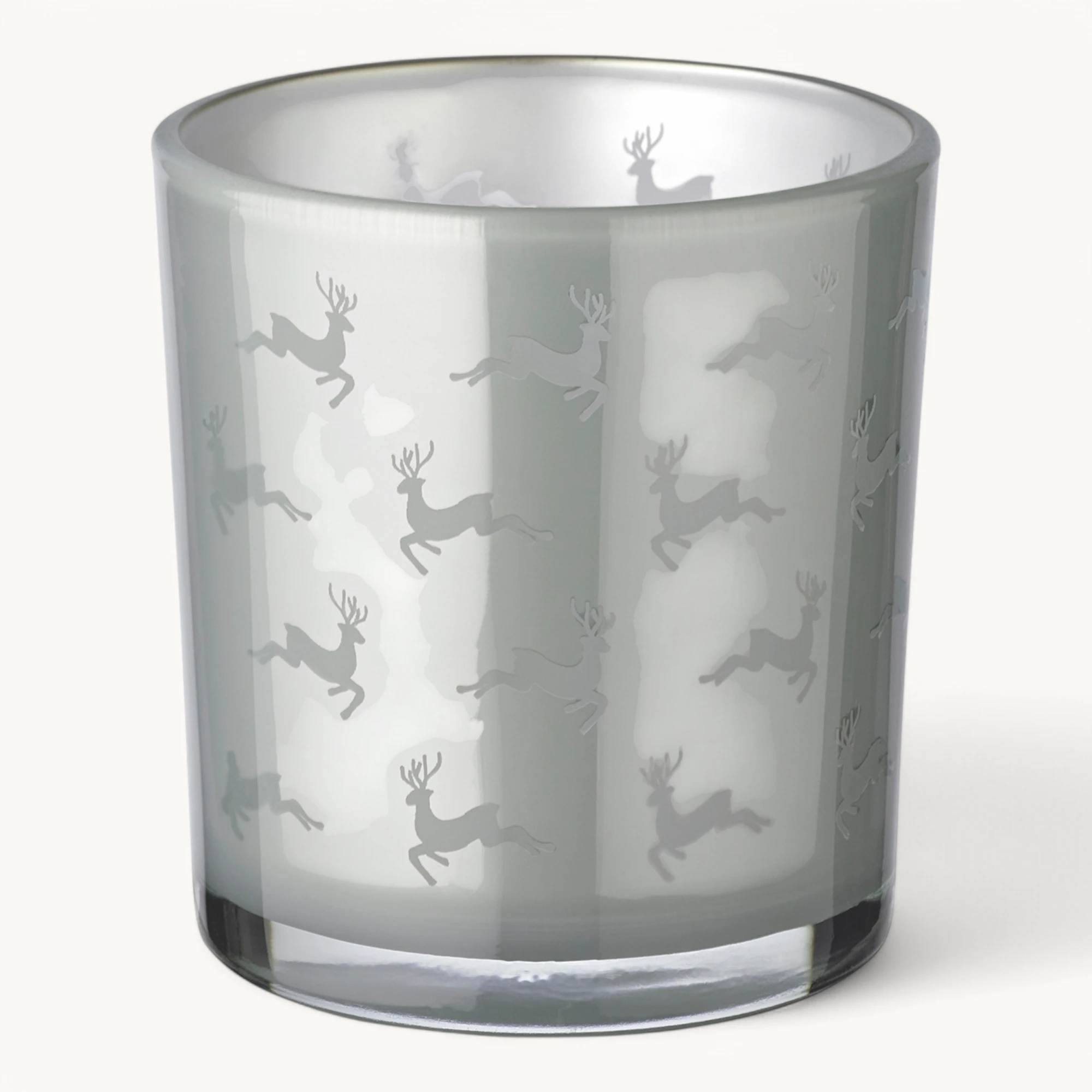 2er-Set Teelichtglas Hiti (Höhe 8 cm), grau, Rentier-Motiv