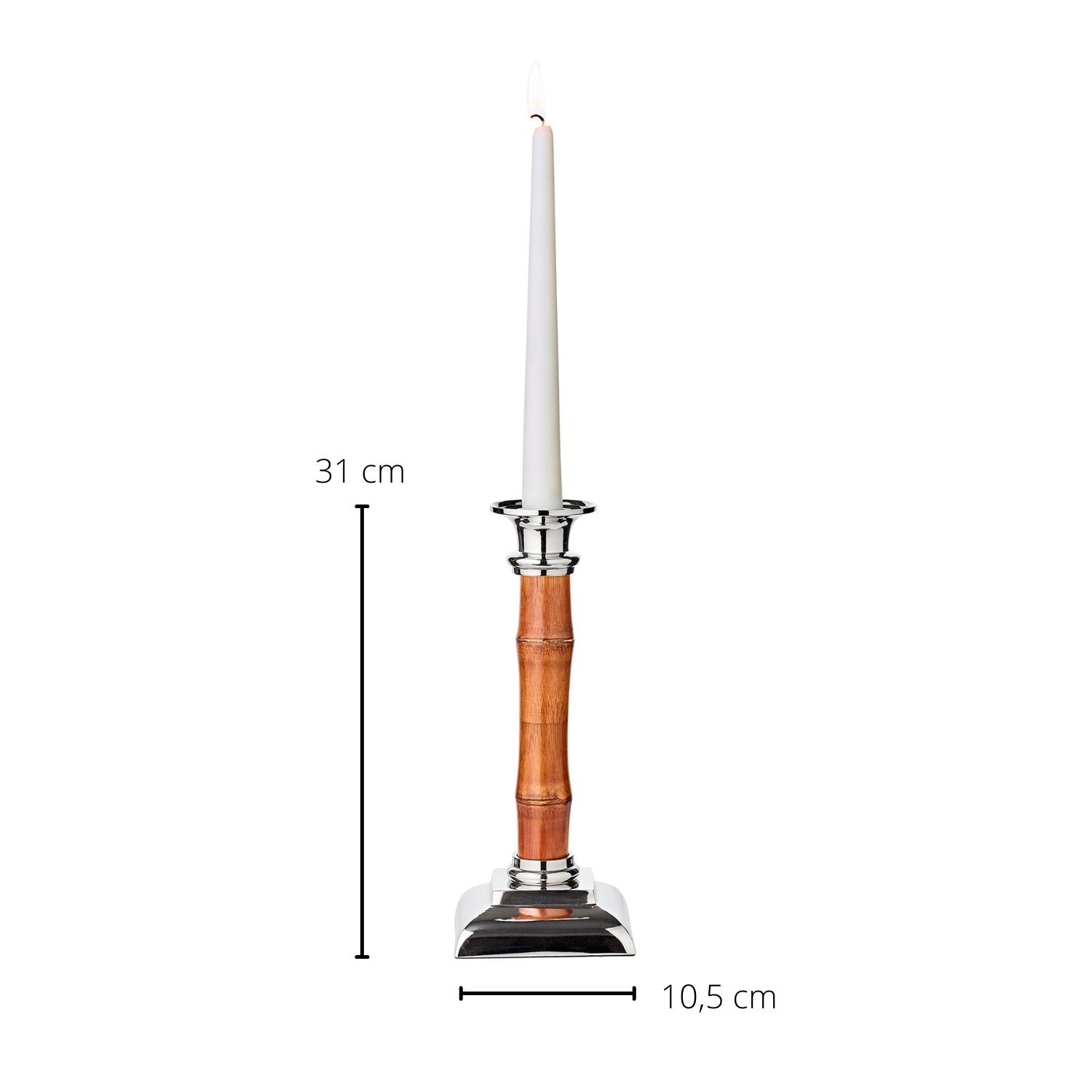 Kerzenleuchter Holm (Höhe 31 cm), mit Bambus-Schaft, glänzend, vernickelter Edelstahl
