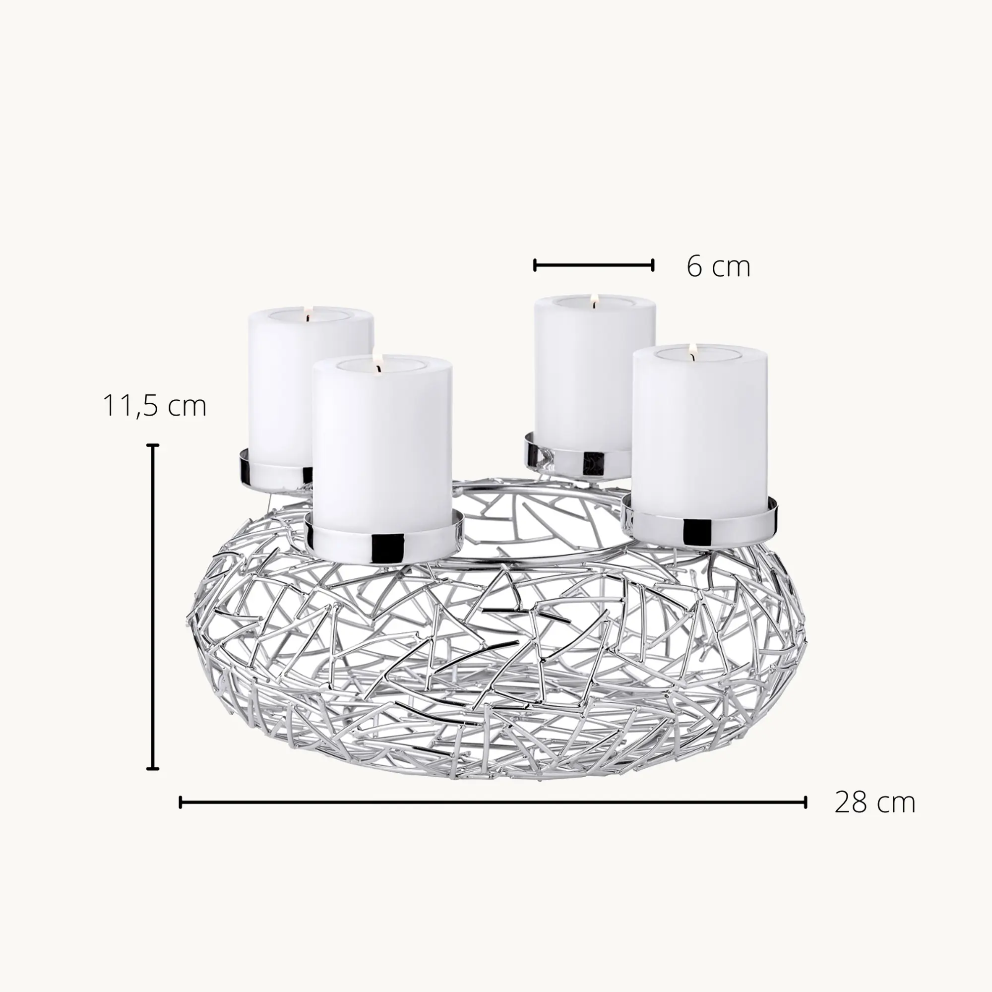 Adventskranz Milano (ø 28 cm), silberfarben, glänzend, Edelstahl vernickelt