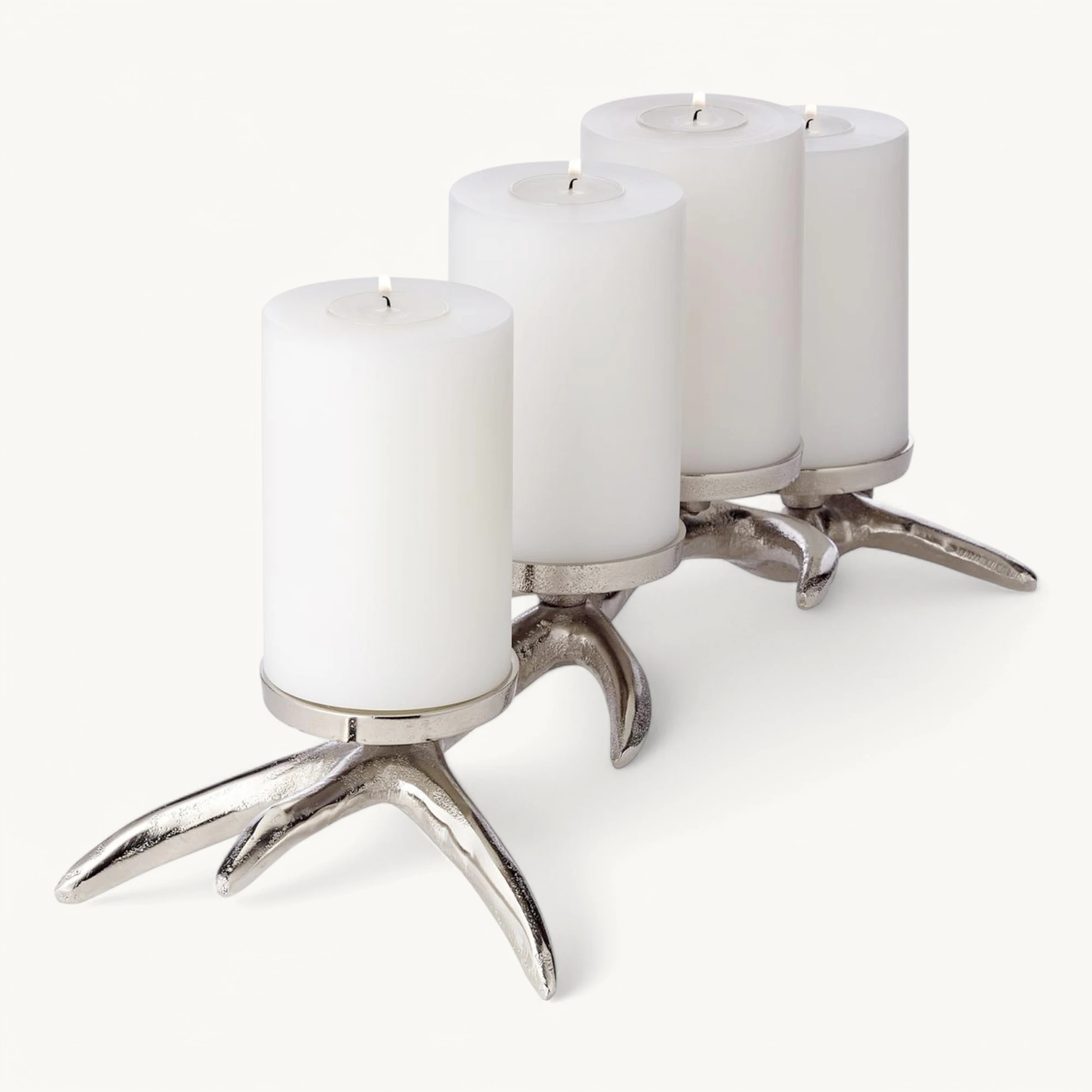 SALE Kerzenleuchter Kingston (Länge 51 cm), silberfarben, Aluminium vernickelt, für Kerzen ø 8 cm