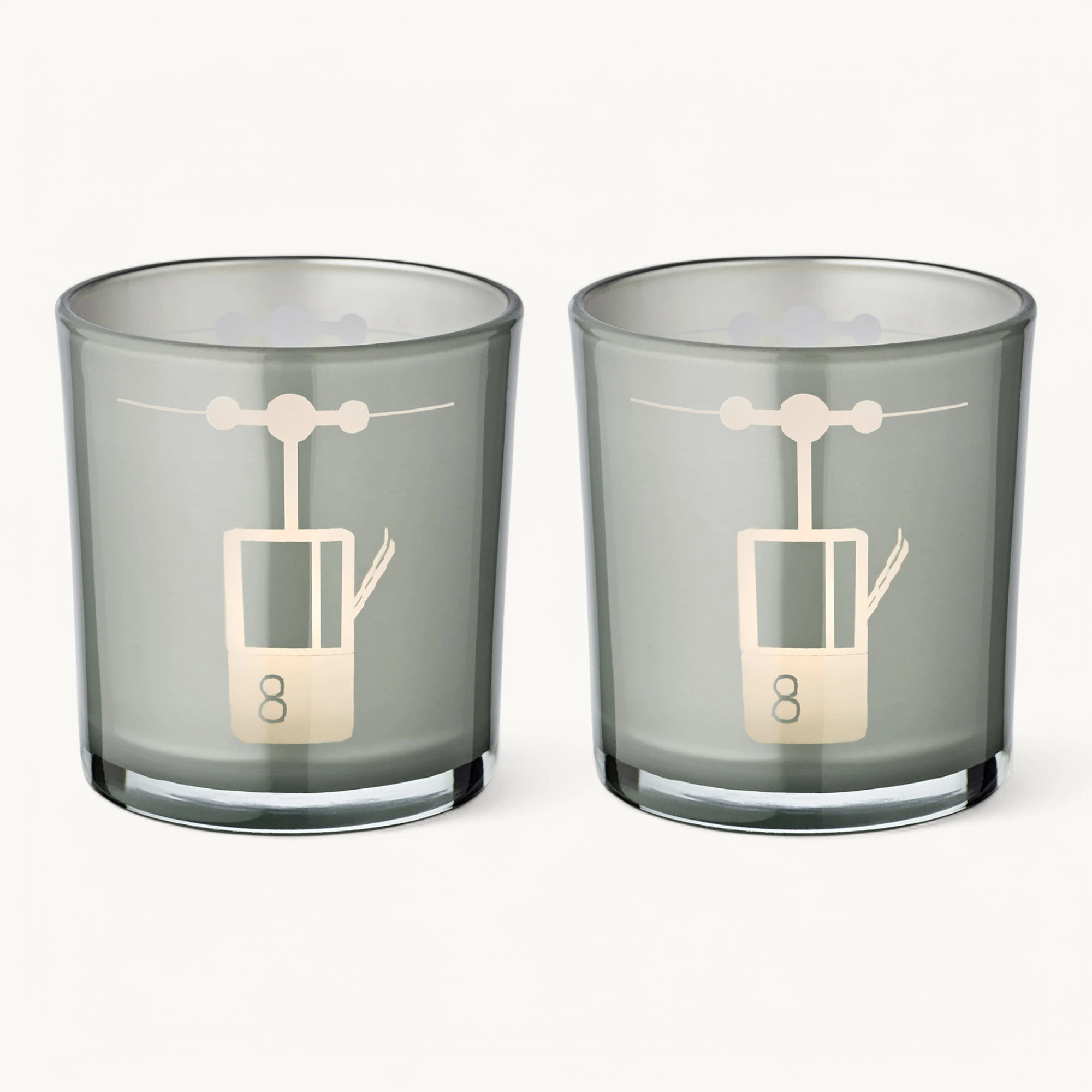 2er-Set Teelichtglas Lift (Höhe 8 cm), grau, Skilift-Motiv