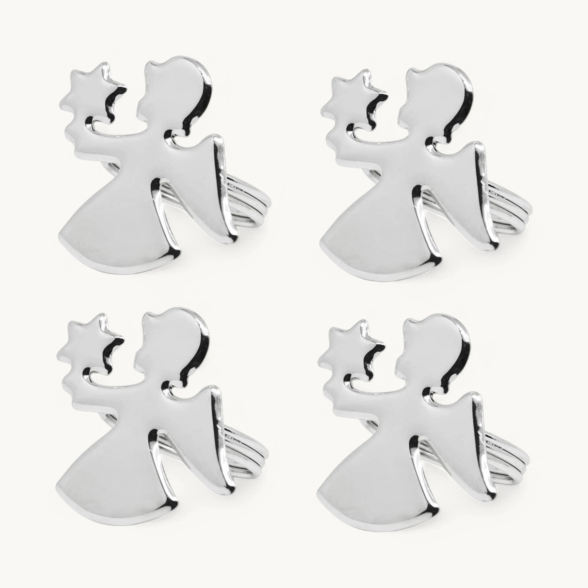 4er-Set Serviettenringe Engel (Länge 5 cm), Engel-Form, edel versilbert, anlaufgeschützt