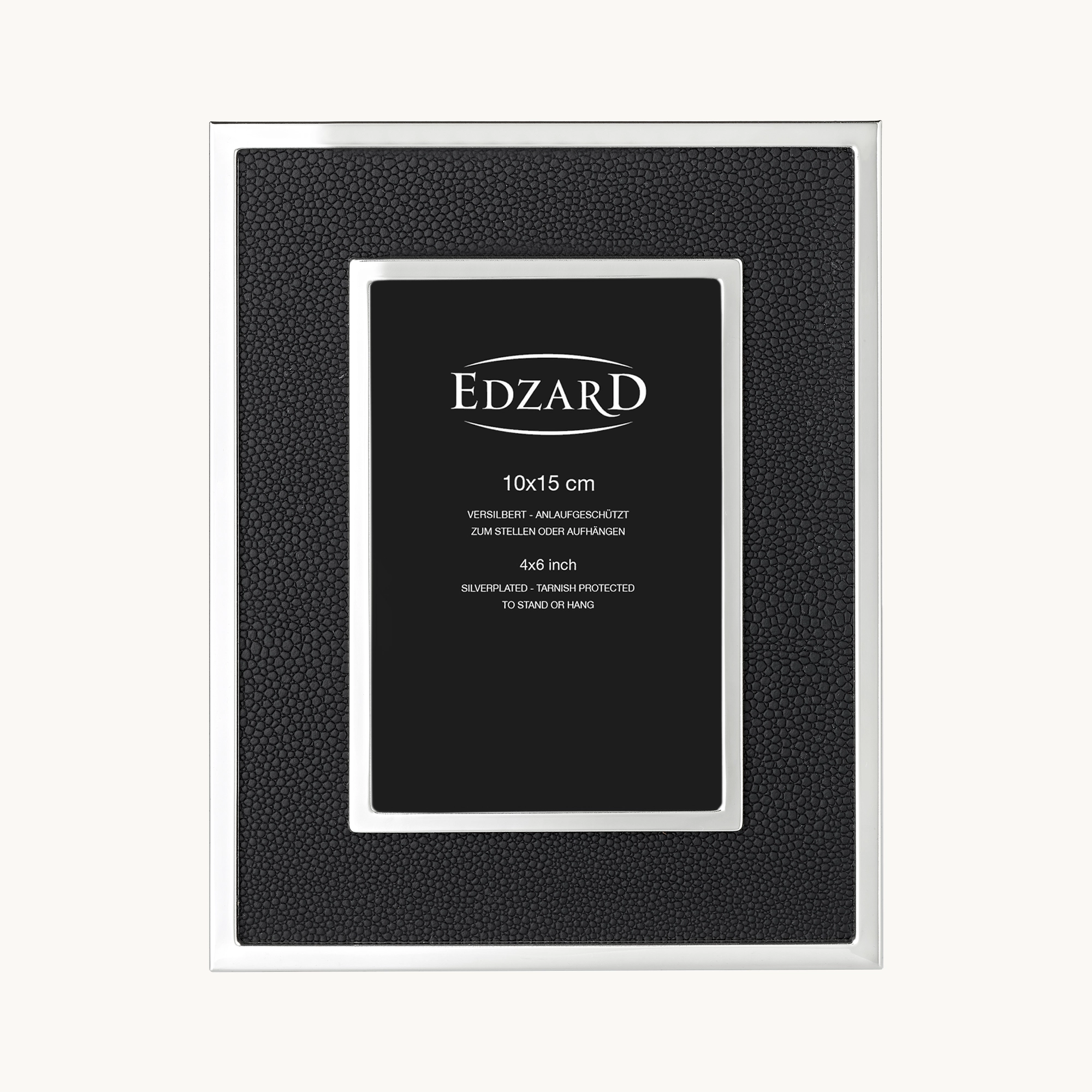 Bilderrahmen Alvito (10x15 cm), schwarze Leder-Optik, edel versilbert, anlaufgeschützt