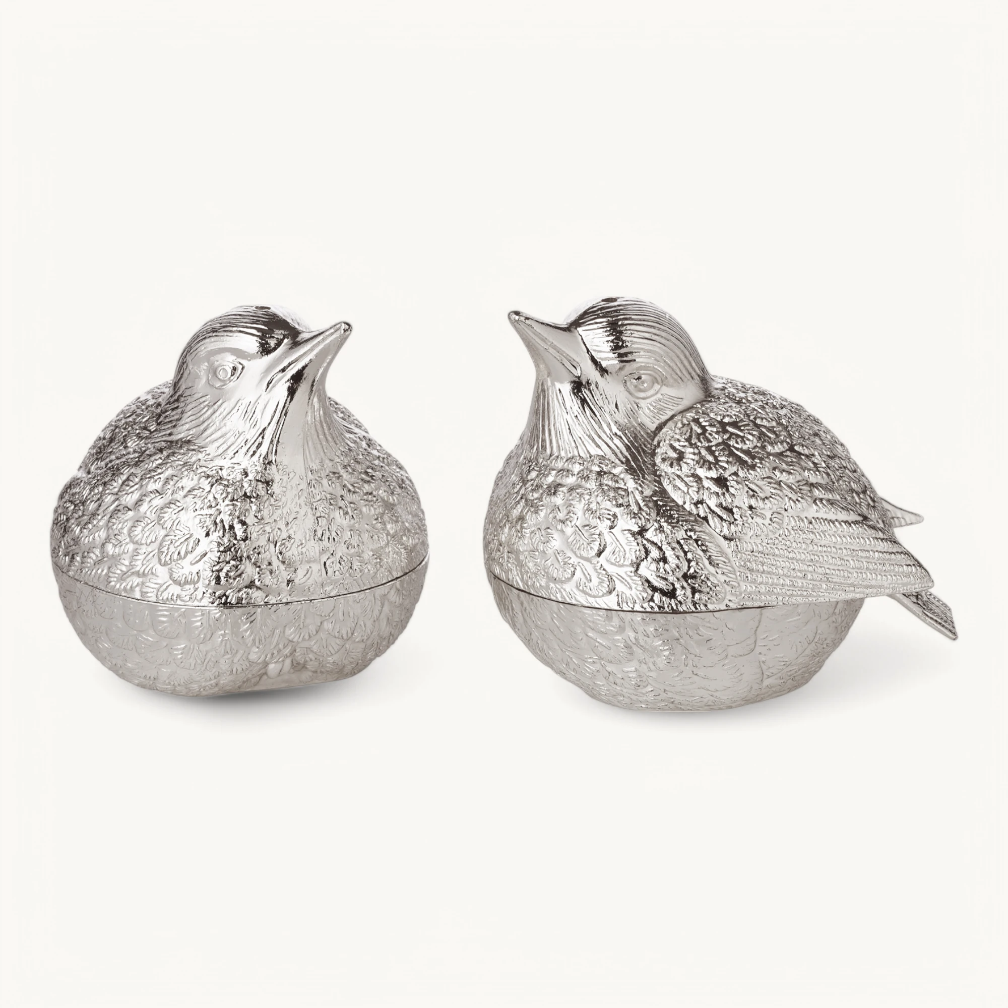 Salz- und Pfefferstreuer Spatzen, Höhe 6 cm, edel versilbert, anlaufgeschützt