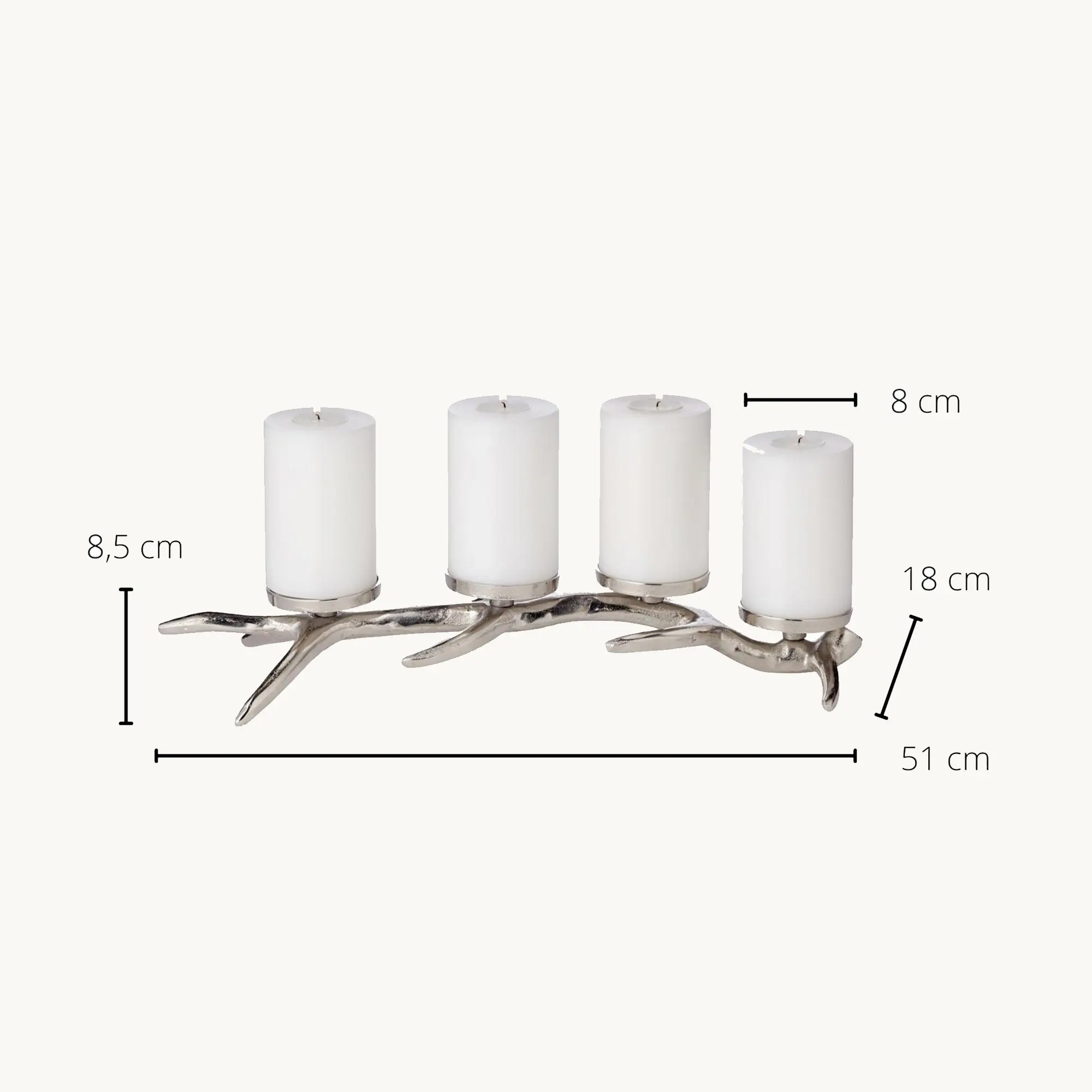 SALE Kerzenleuchter Kingston (Länge 51 cm), silberfarben, Aluminium vernickelt, für Kerzen ø 8 cm