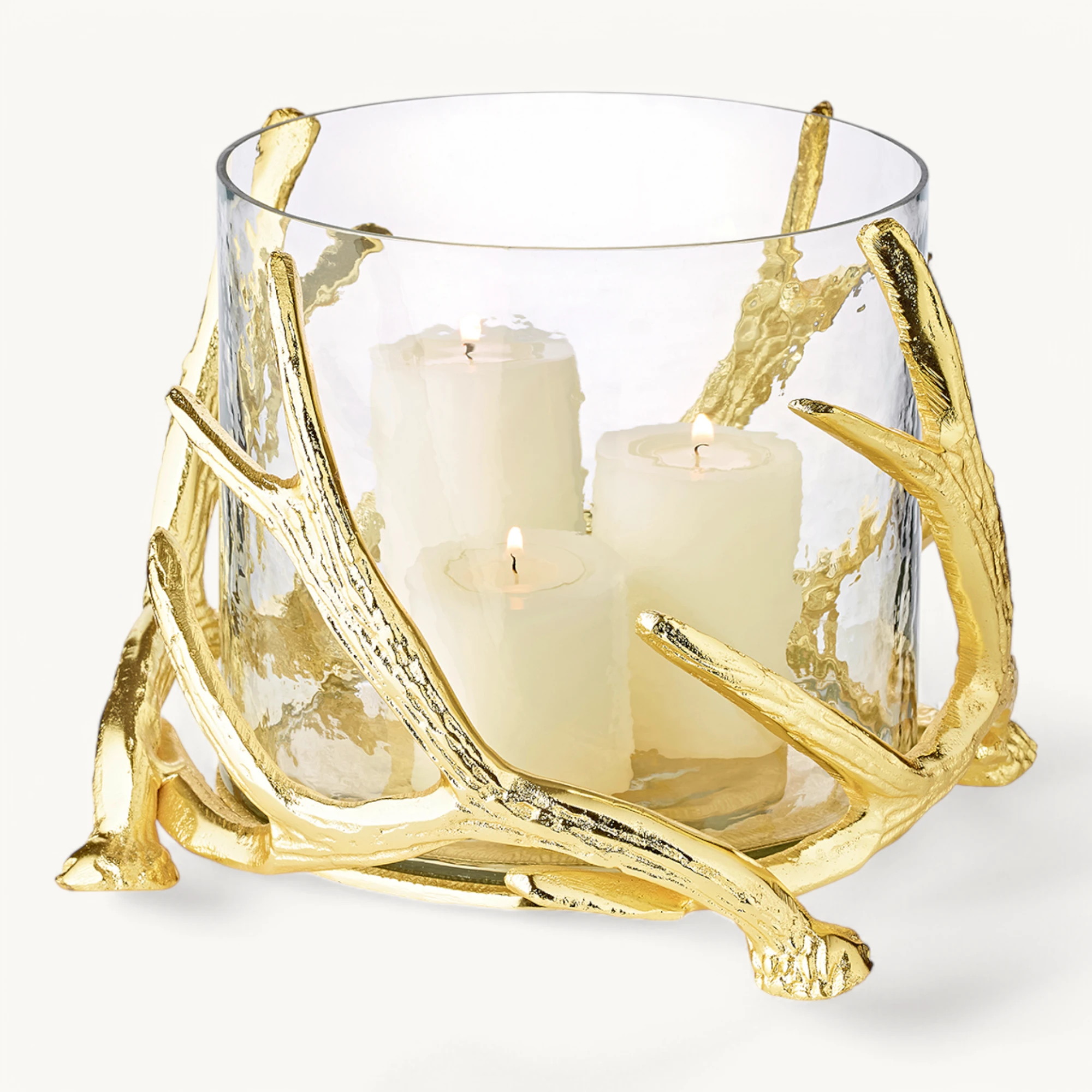 SALE Windlicht Kingston (Höhe 20 cm), goldfarben, Geweih-Motiv